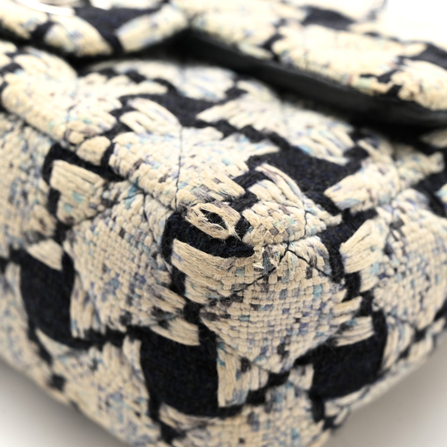 Tweed Quilted Mini Rectangular Flap Black Ecru White Blue