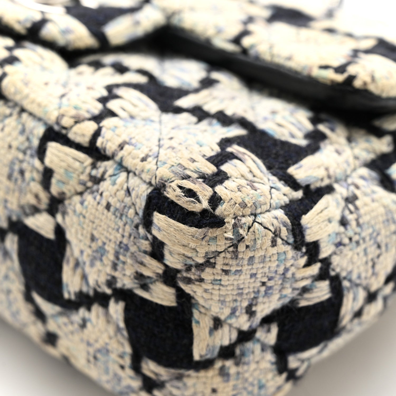 Chanel Tweed Quilted Mini Rectangular Flap Black Ecru White Blue 12 of 12