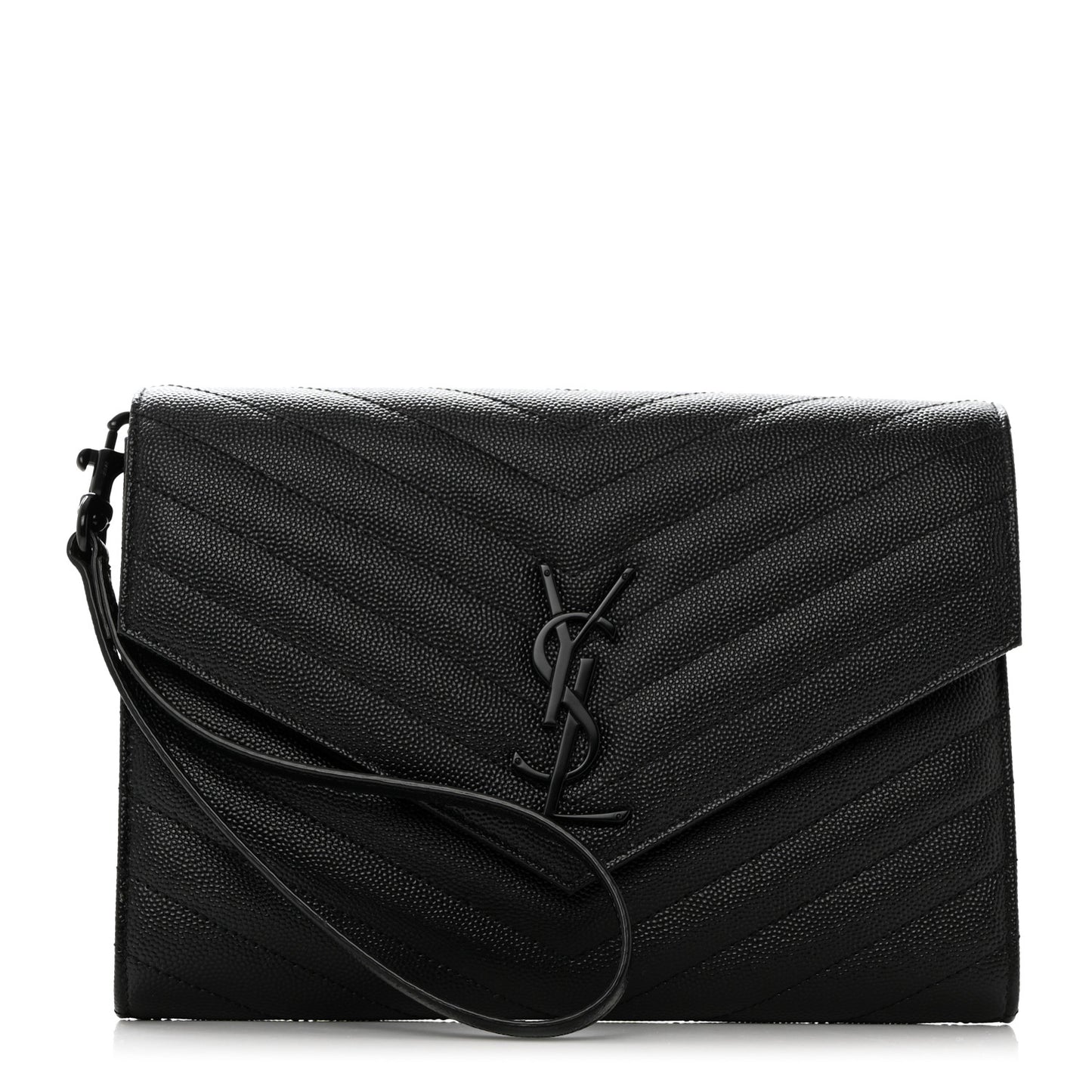 Grain De Poudre Matelasse Chevron Monogram Monochrome Envelope Clutch Black