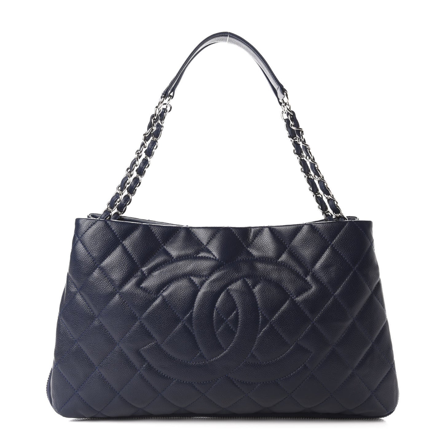 Caviar Quilted Expandable Zip Shoulder Bag Blue