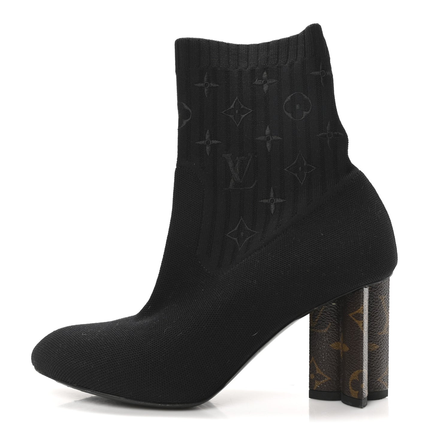 Monogram Stretch Fabric Silhouette Ankle Boots 38 Black