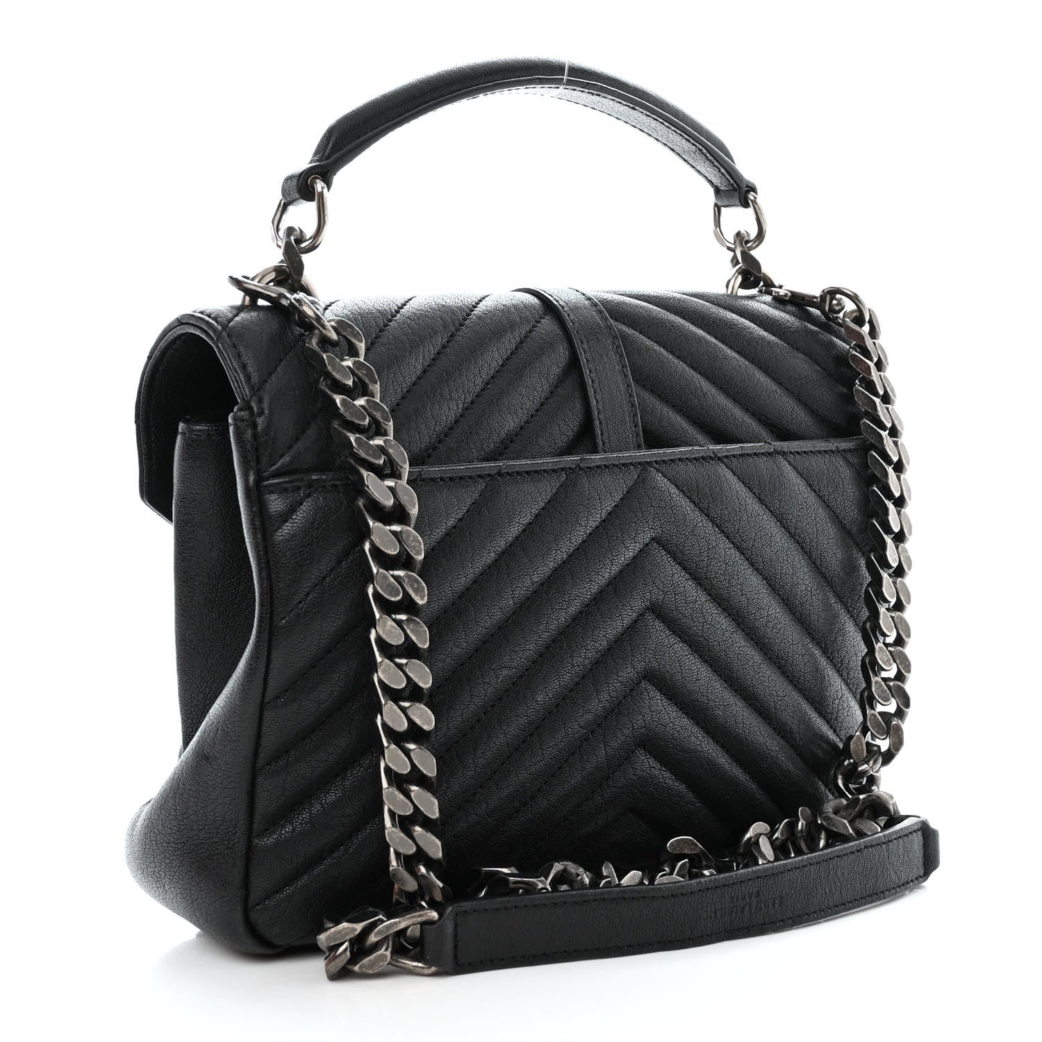 Saint Laurent Sheepskin Matelasse Chevron Monogram Medium College Bag Black 3 of 12