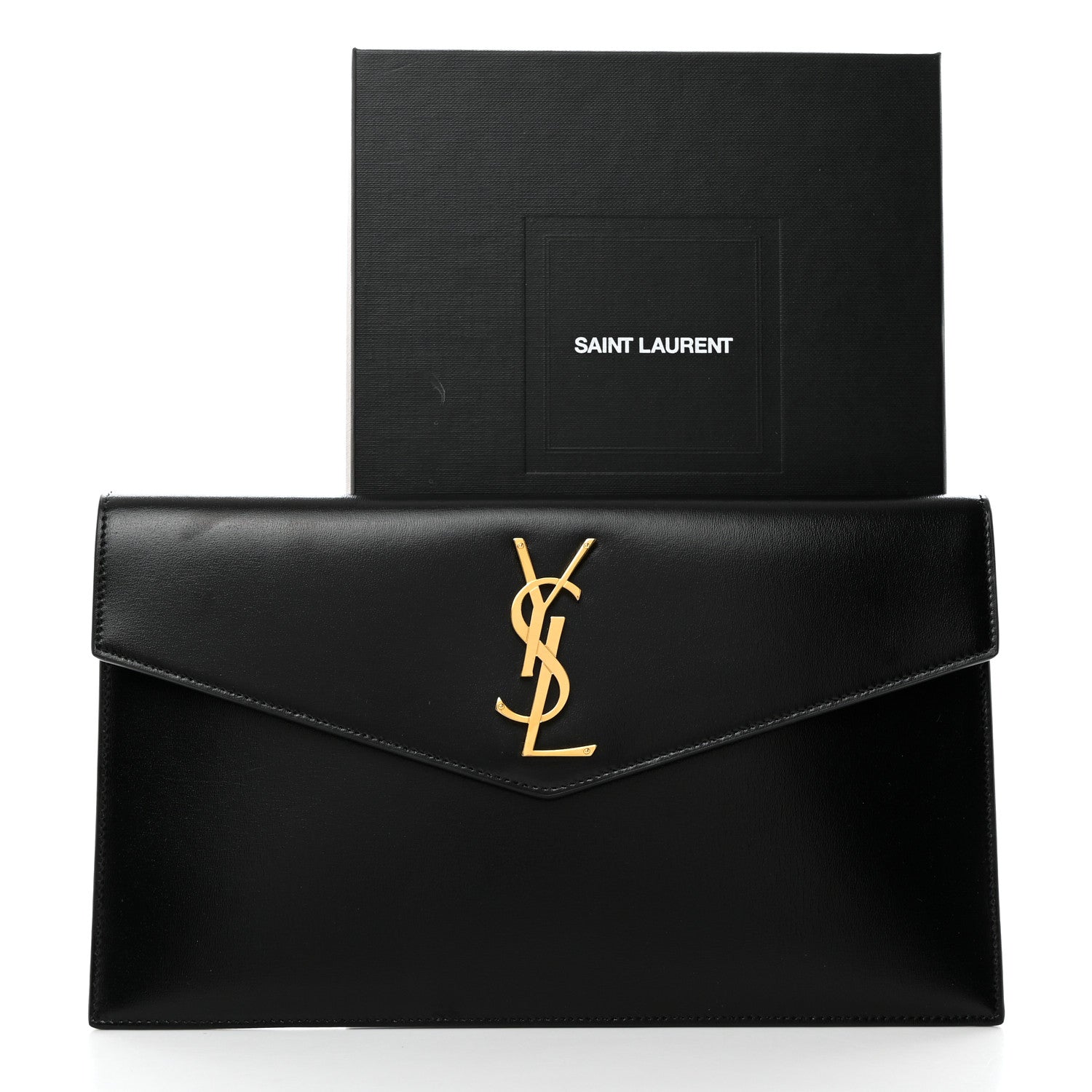 Saint Laurent Smooth Shiny Calfskin Monogram Uptown Pouch Black 7 of 7