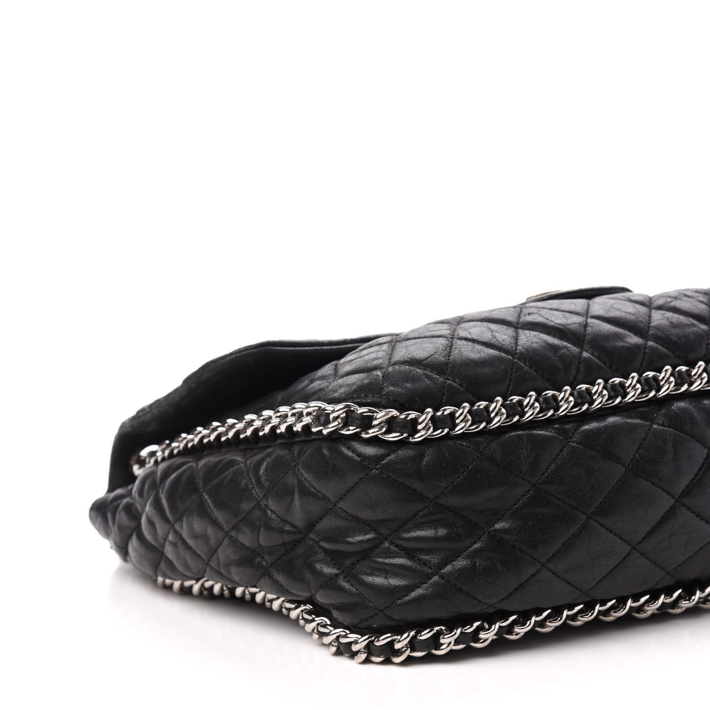 Washed Lambskin Quilted Maxi Chain Around Flap Black