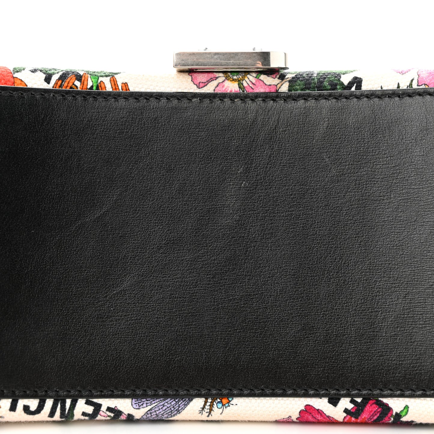 X GUCCI Canvas Boarded Plutone Calfskin Flora Logo Print Small Hourglass Top Handle Bag White Multicolor Black