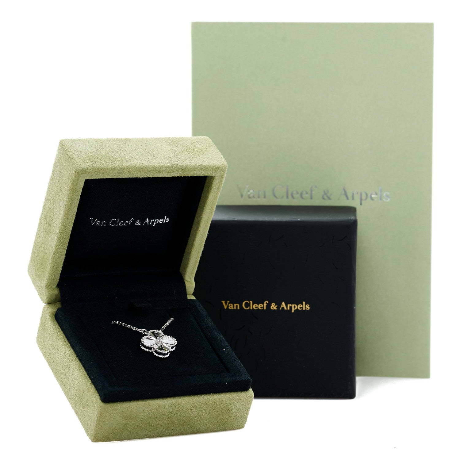 Van Cleef & Arpels 18K White Gold Diamond Guilloche Vintage Alhambra Pendant Necklace 5 of 5