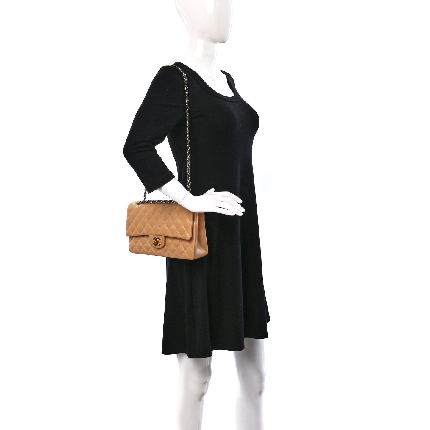 Lambskin Quilted Medium Double Flap Beige Black
