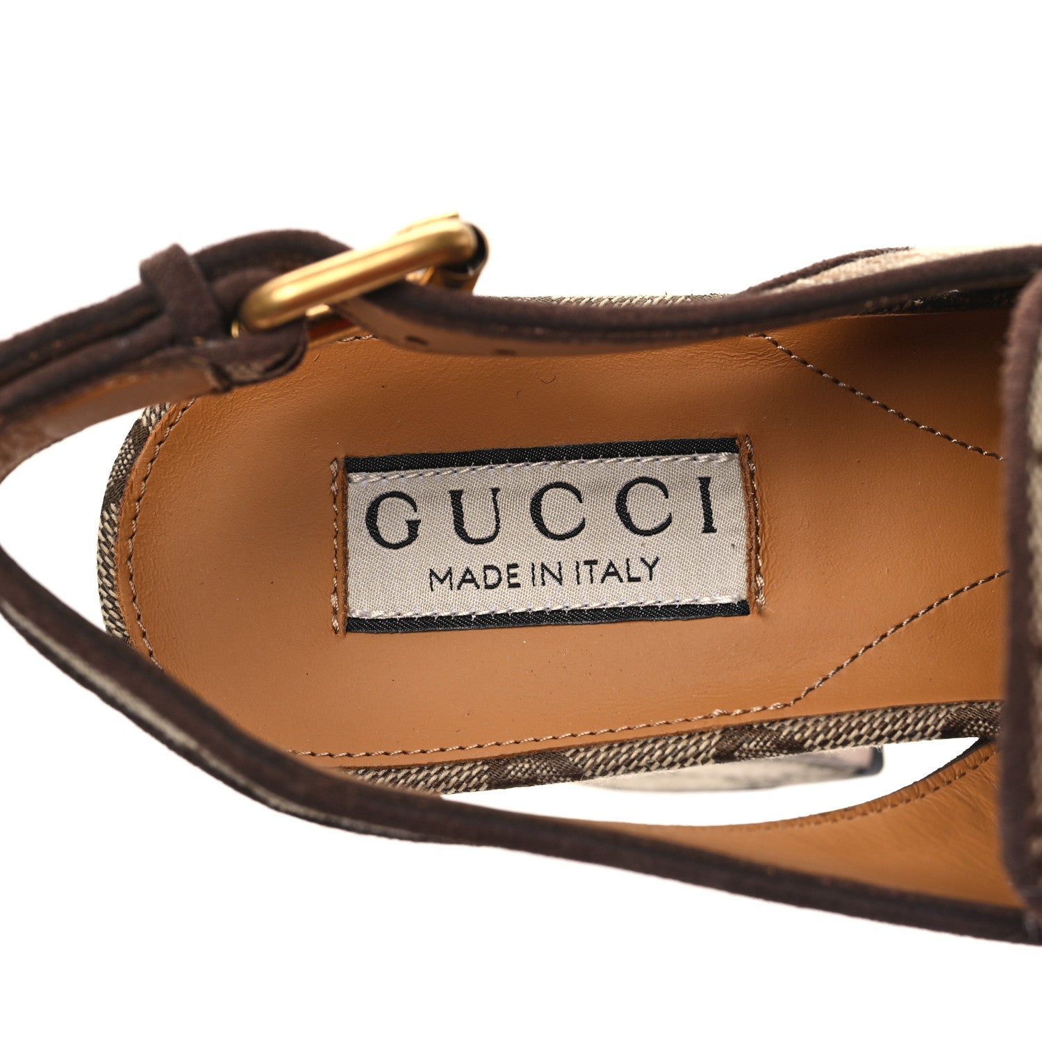Gucci Monogram Kid Scamosciato Horsebit Platform 25/85mm Slingback Mules 36.5 Beige Ebony New Acero 7 of 9