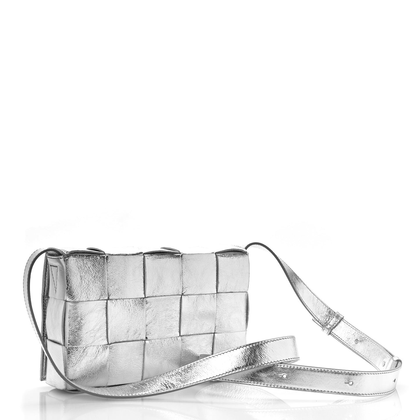 Metallic Lambskin Maxi Intrecciato Cassette Crossbody Bag Silver