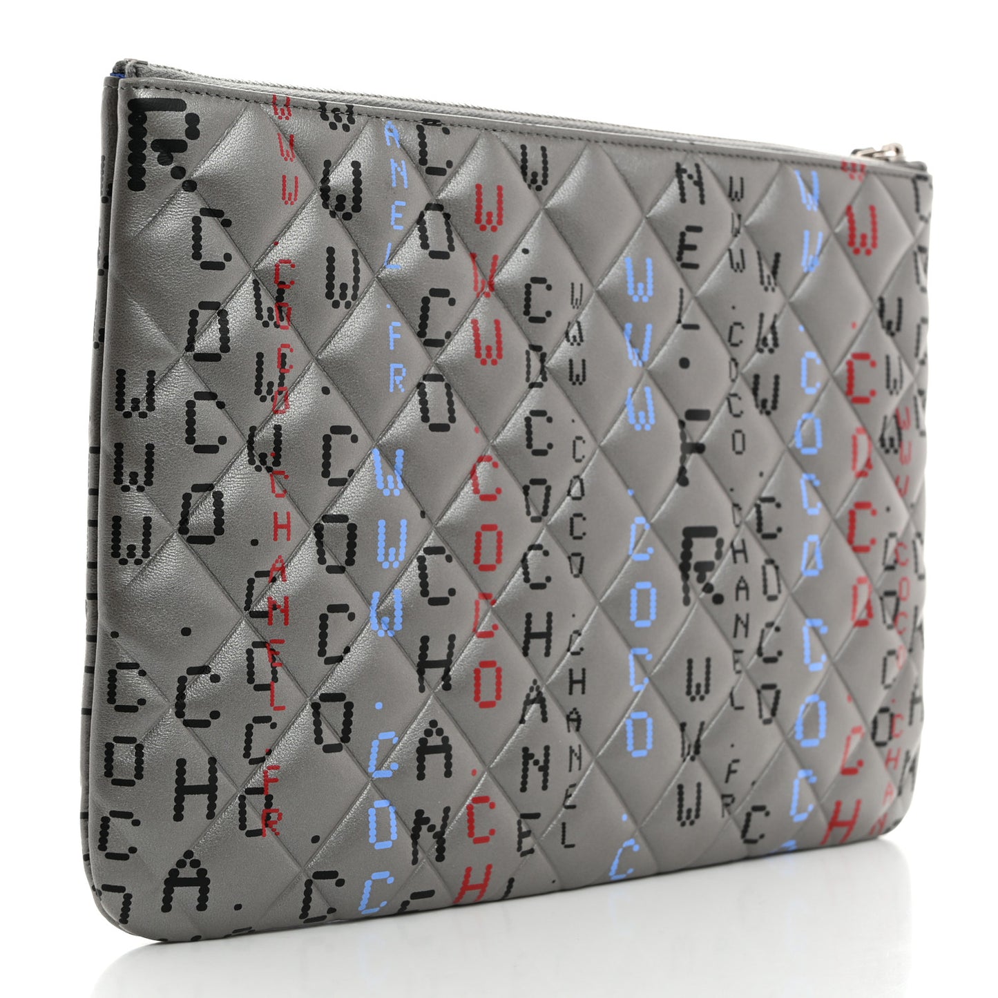 Metallic Lambskin Quilted Medium Data Center Cosmetic Case Silver