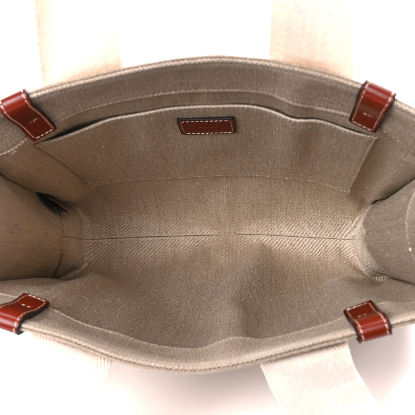 Linen Calfskin Medium Woody Ribbon Tote White Brown
