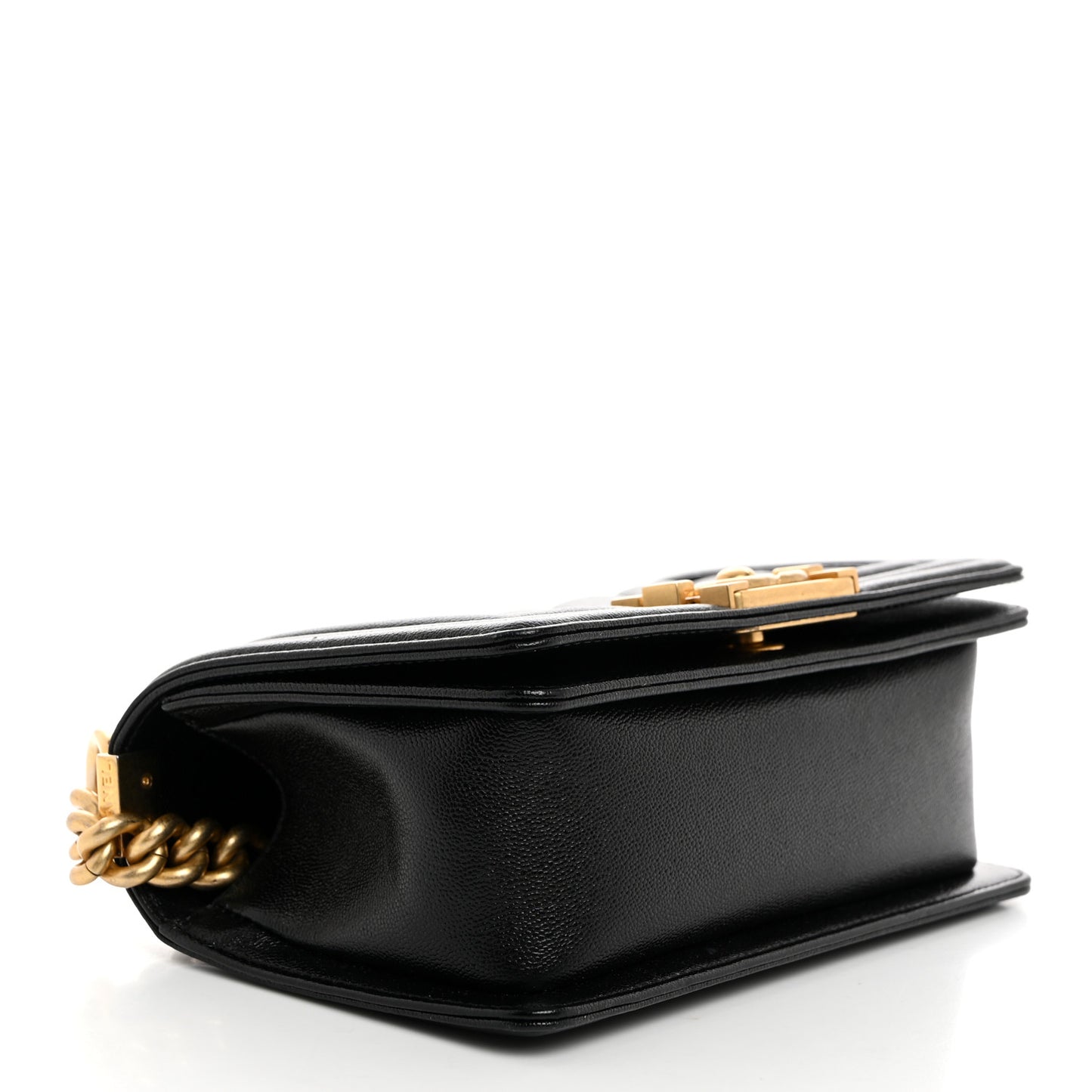 Caviar Chevron Quilted Small Boy Flap Black