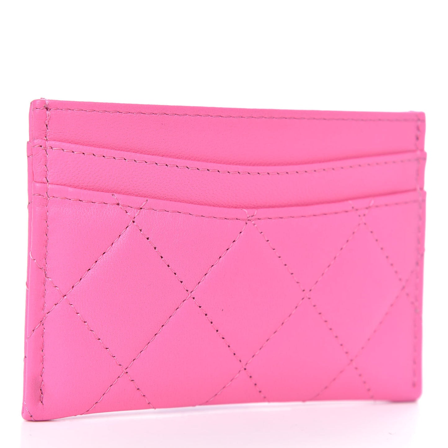 Lambskin Quilted Card Holder Neon Pink