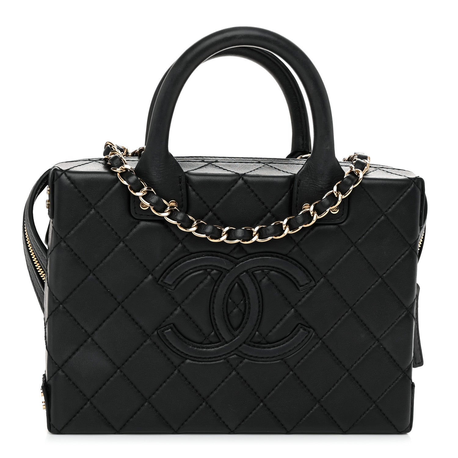 Chanel Calfskin Quilted Studded Square Vanity Case Black 1 of 11