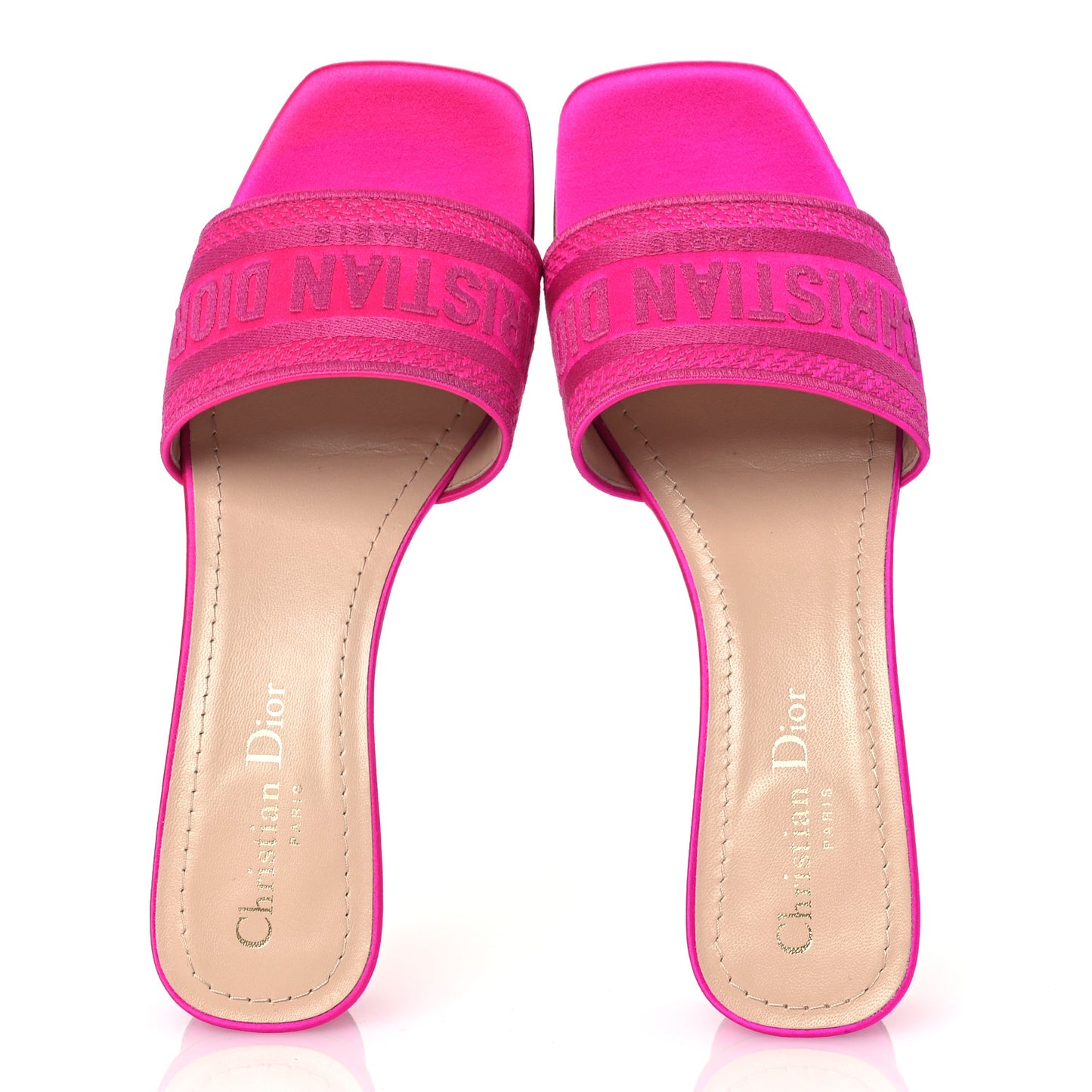Satin Dioriviera Embroidered Dway 35mm Slide Sandals 37.5 Rani Pink