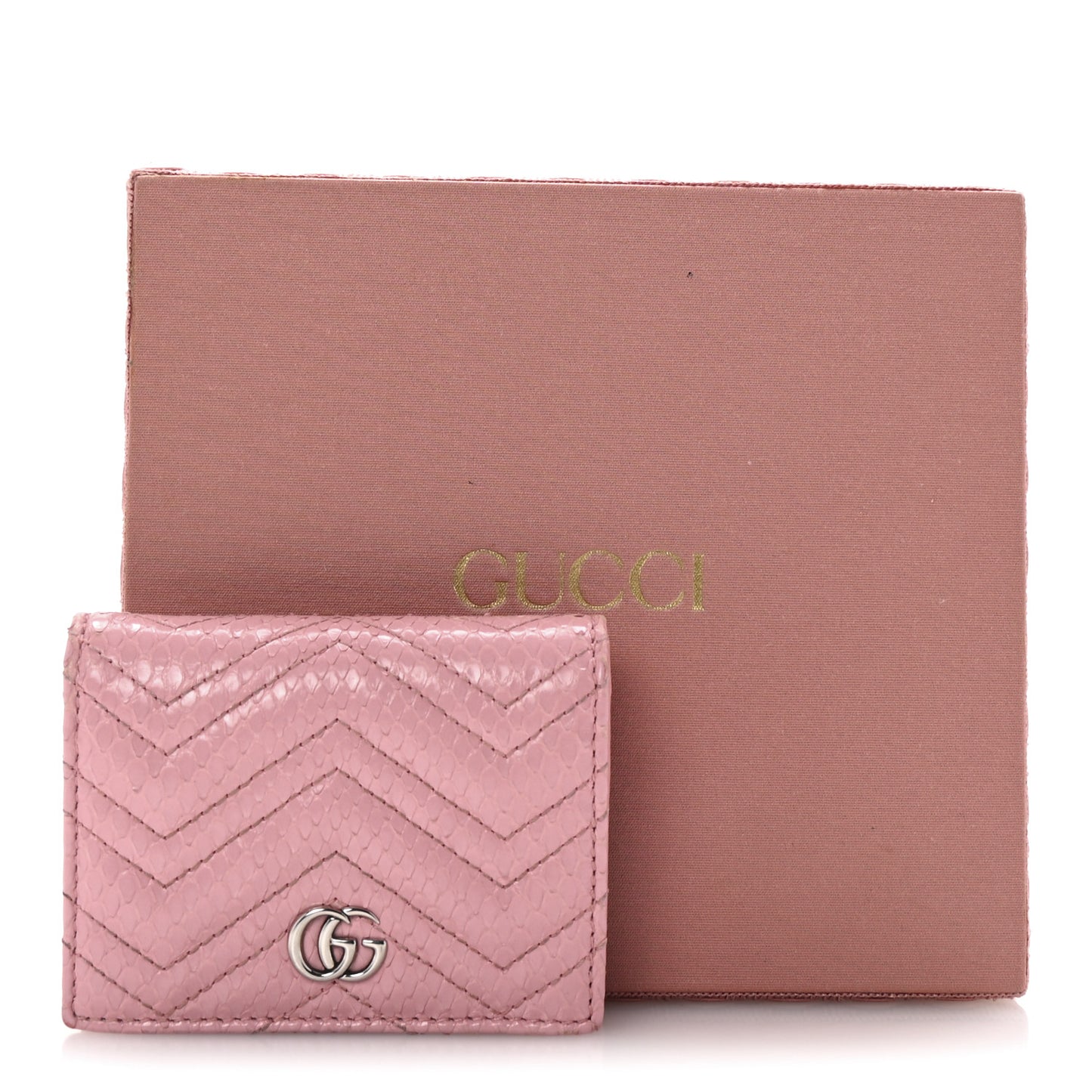 Snakeskin GG Marmont Card Case Wallet Perfect Pink