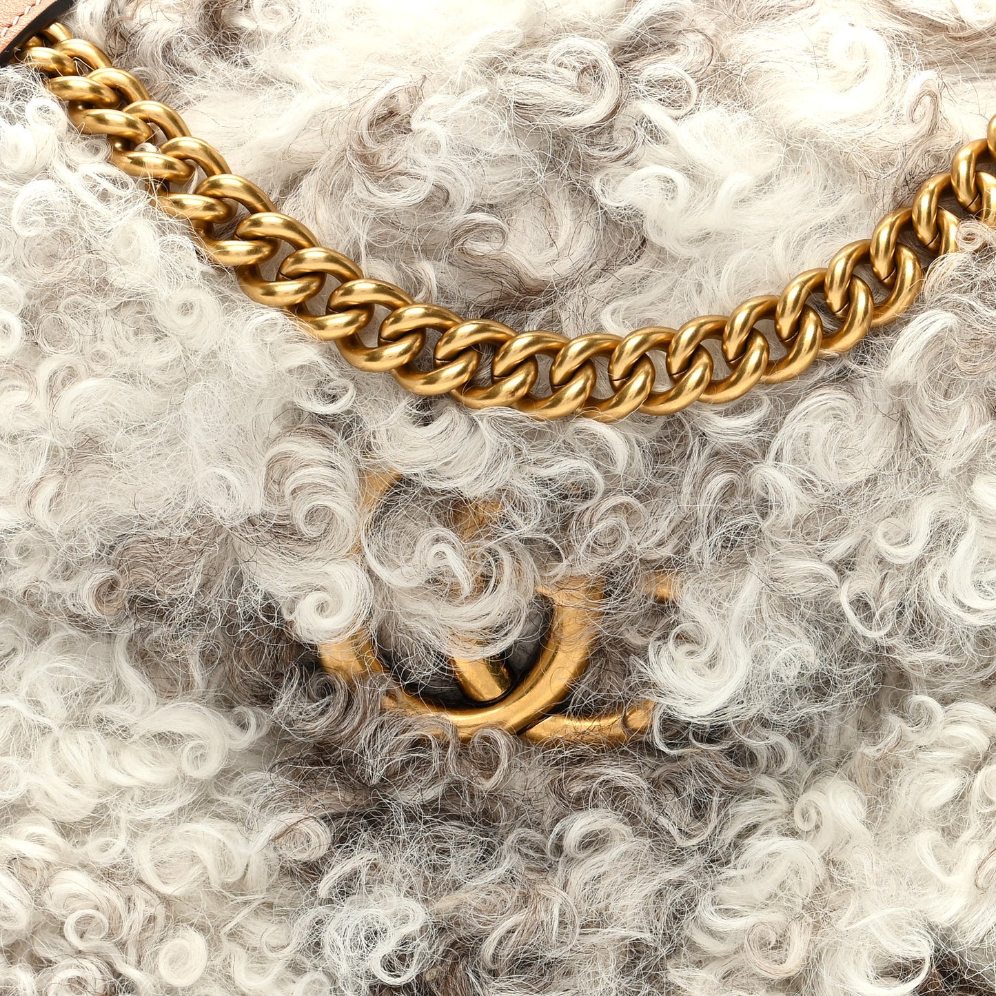 Shearling Small GG Marmont Shoulder Bag White Beige