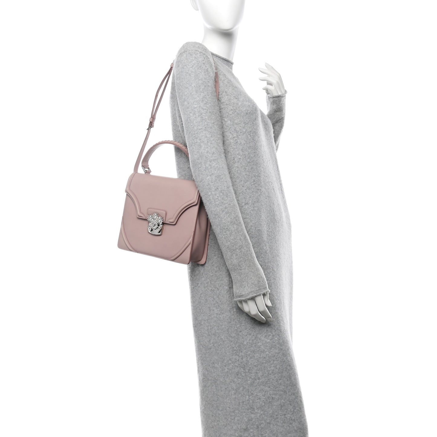 Calfskin Crystal Chain Flower Satchel Pink
