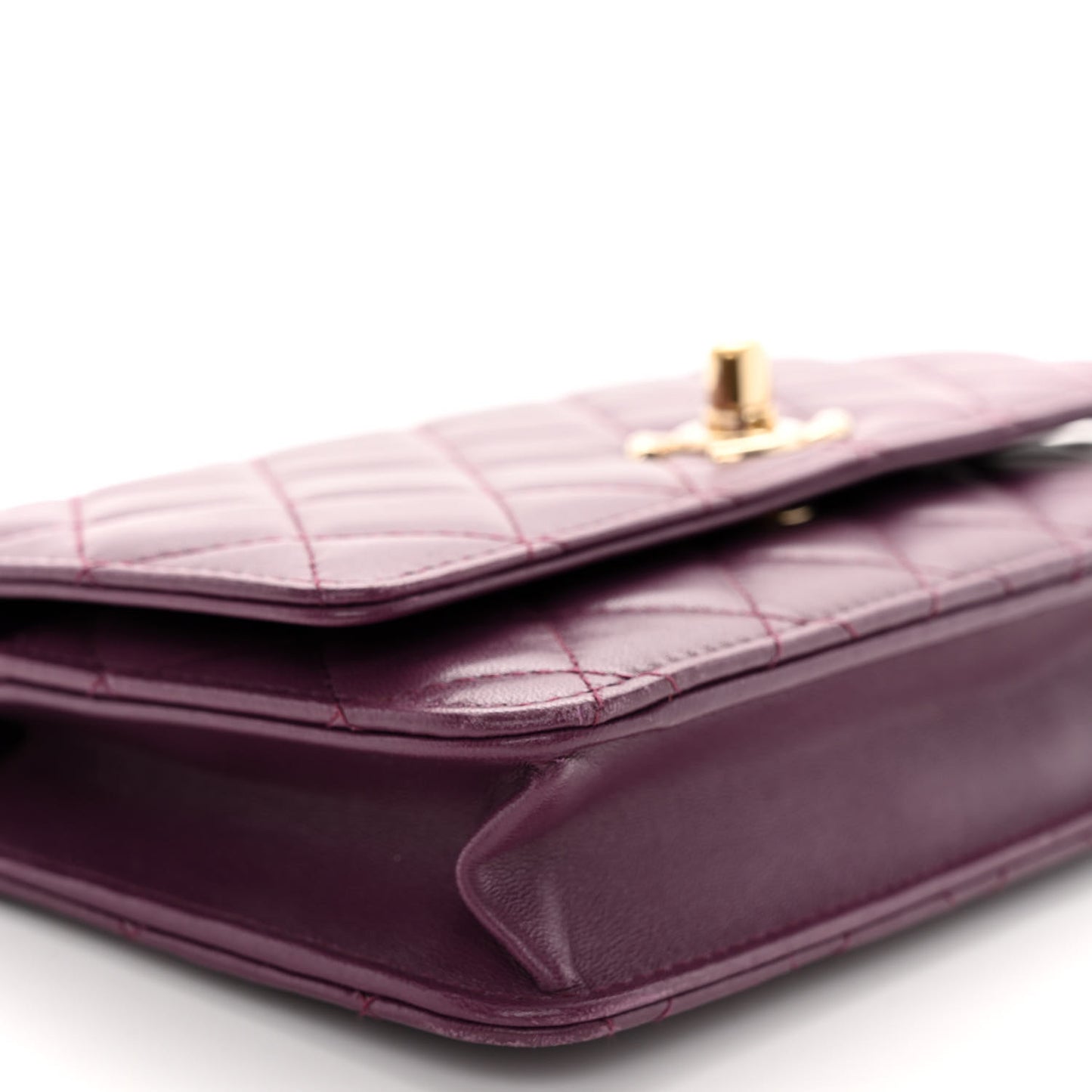 Lambskin Quilted Trendy CC Wallet On Chain WOC Purple