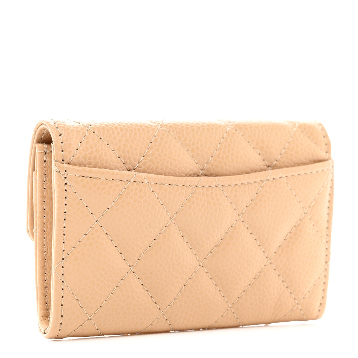 Caviar Quilted Flap Card Holder Wallet Beige