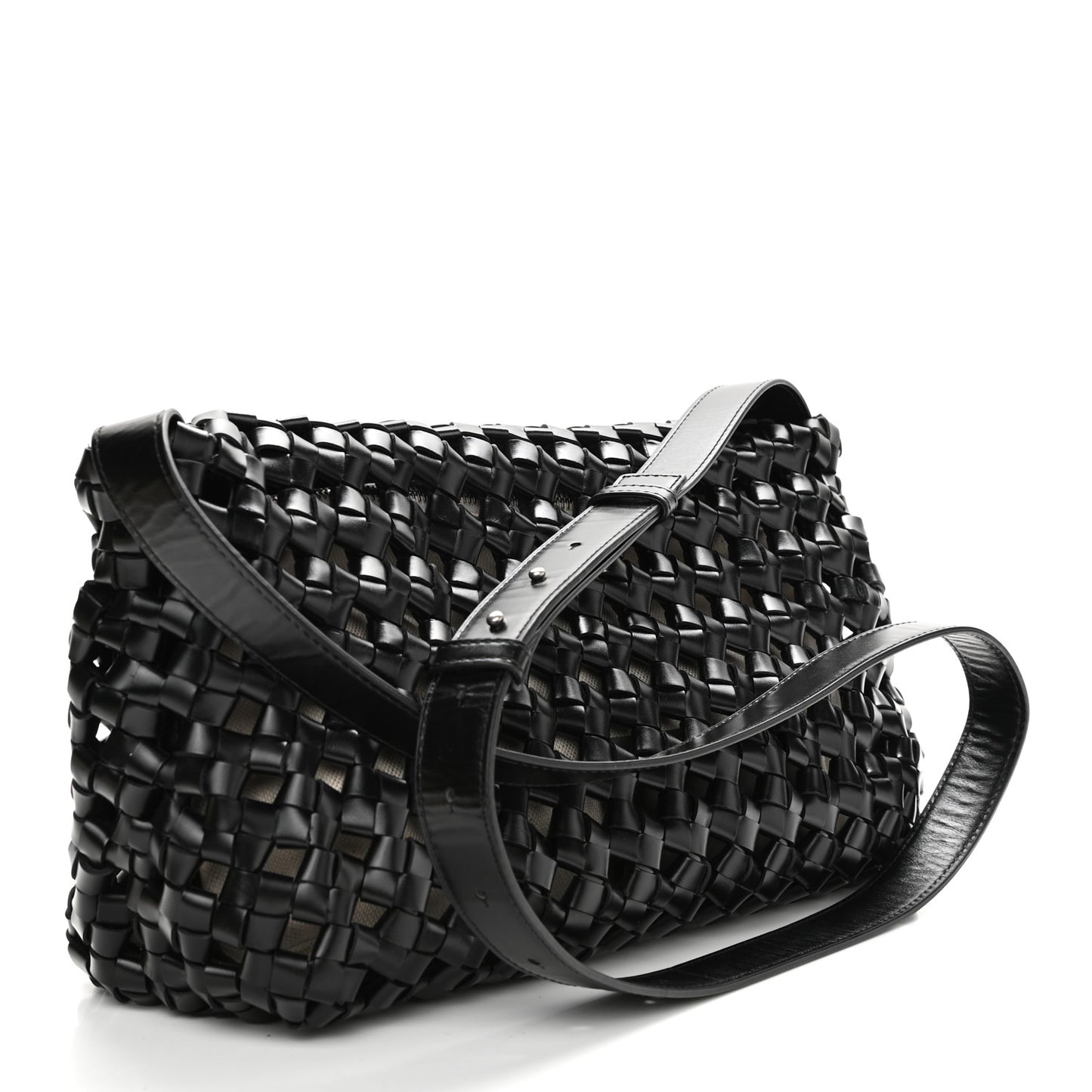 Nappa Intrecciato Crochet The Window Crossbody Bag Black
