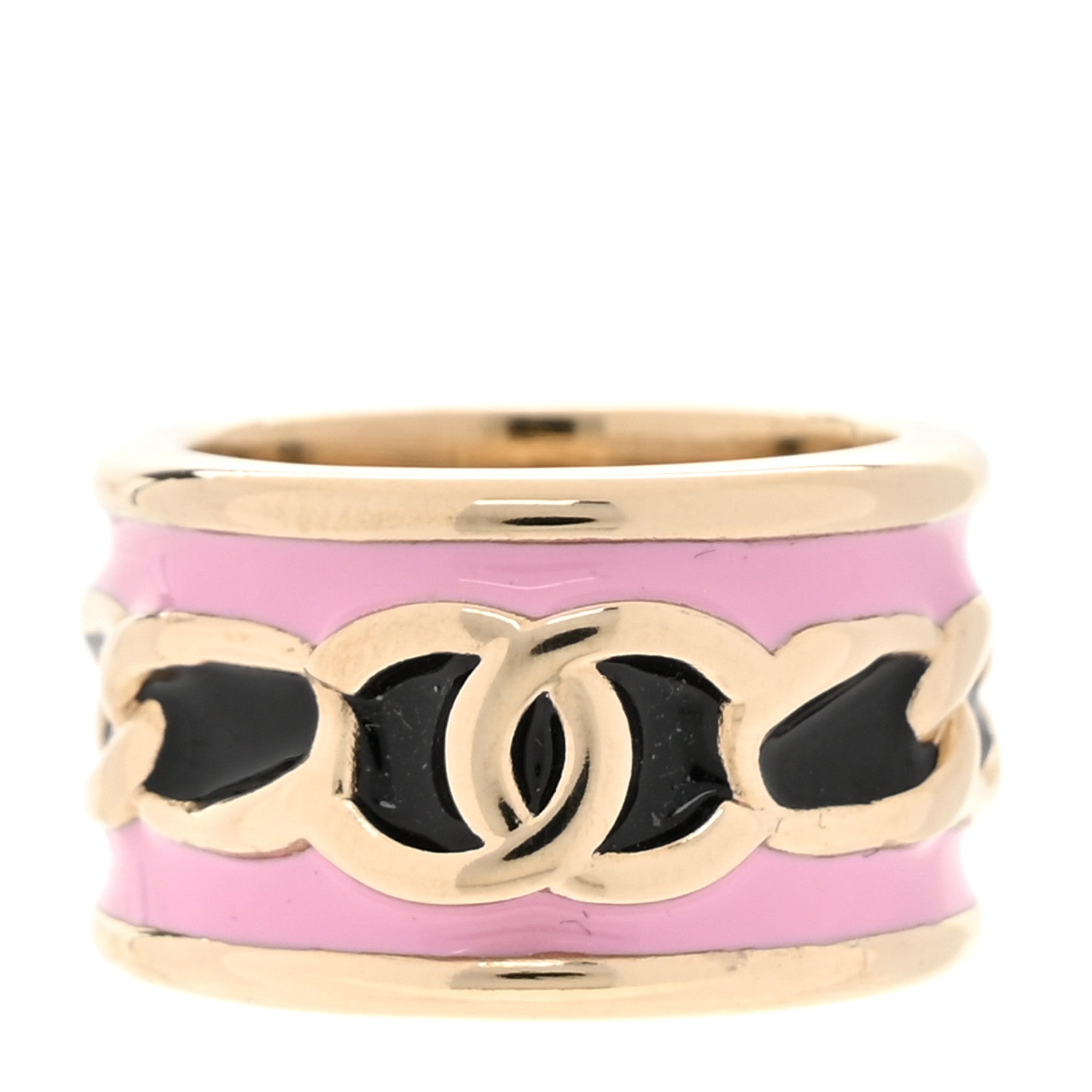 Chanel Enamel CC Wide Ring 52 6 Pink Black Gold 1564131 – FASHIONPHILE