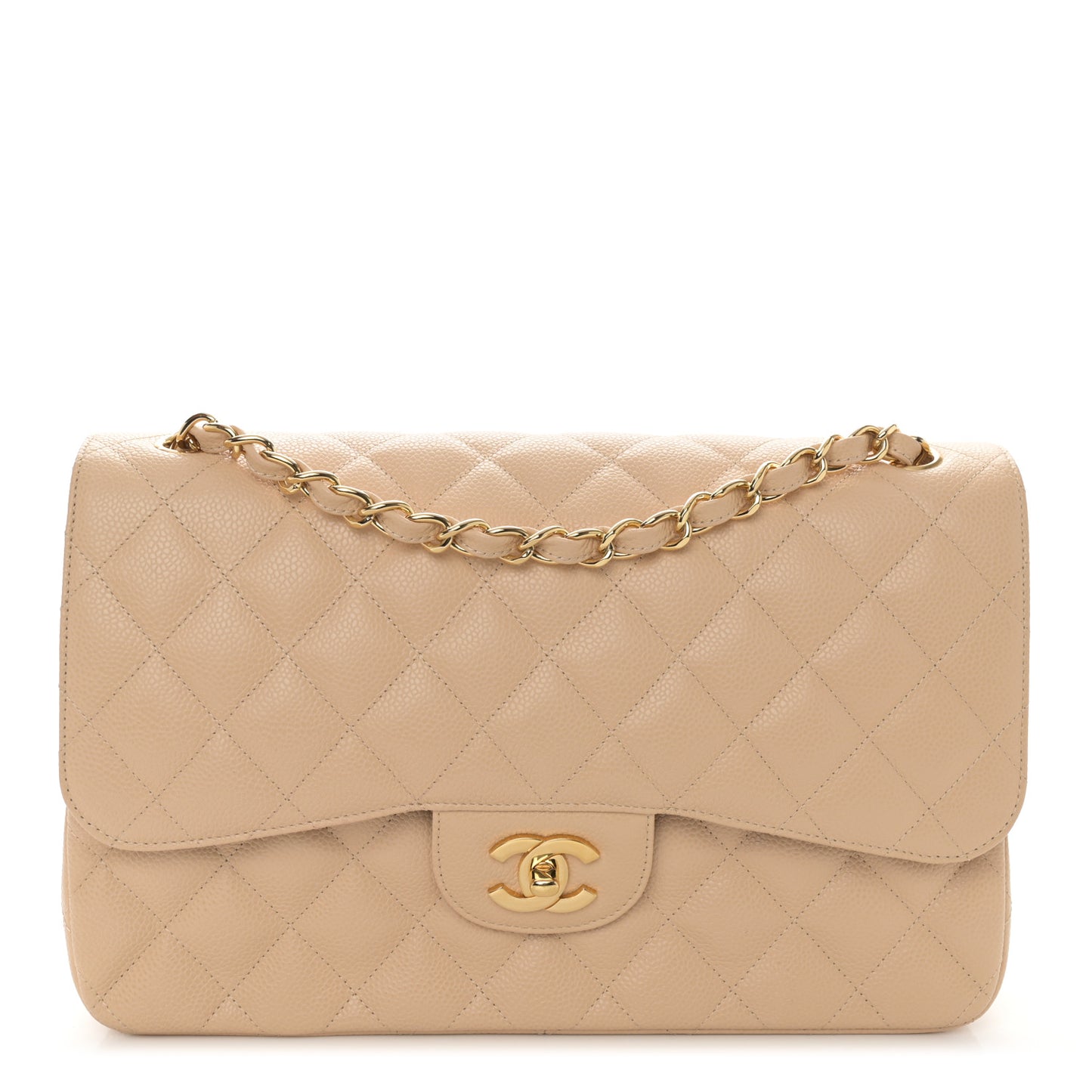 Caviar Quilted Jumbo Double Flap Beige Clair