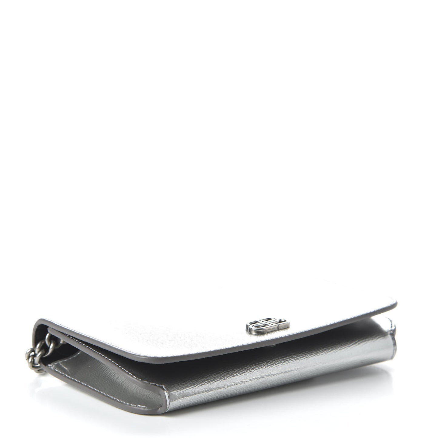 Metallic Grained Calfskin BB Phone Holder Wallet On Chain Silver