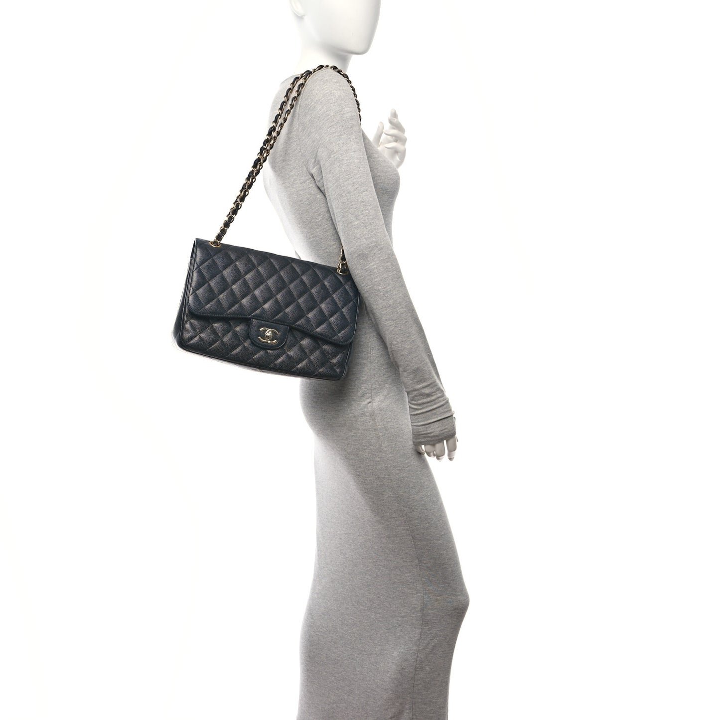 Caviar Quilted Jumbo Double Flap Black