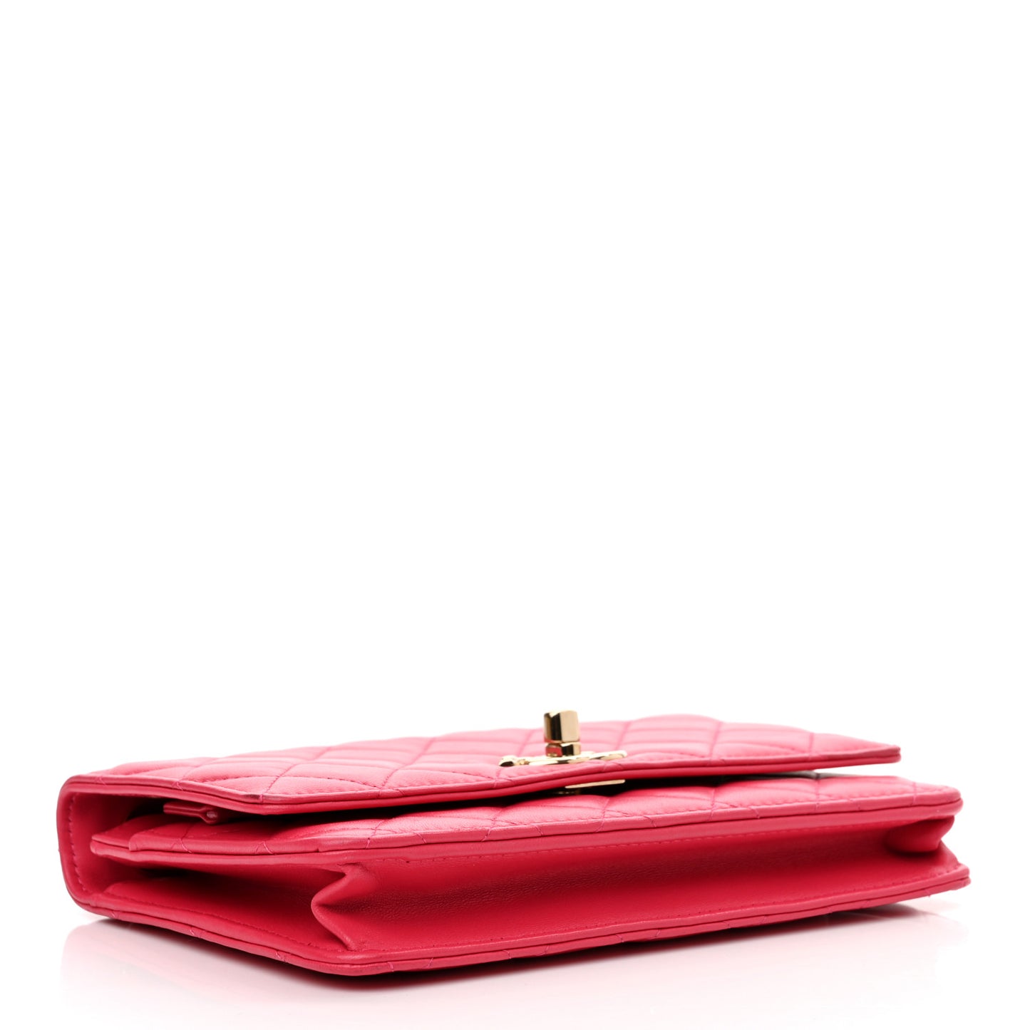 Lambskin Quilted Trendy CC Wallet On Chain WOC Dark Pink