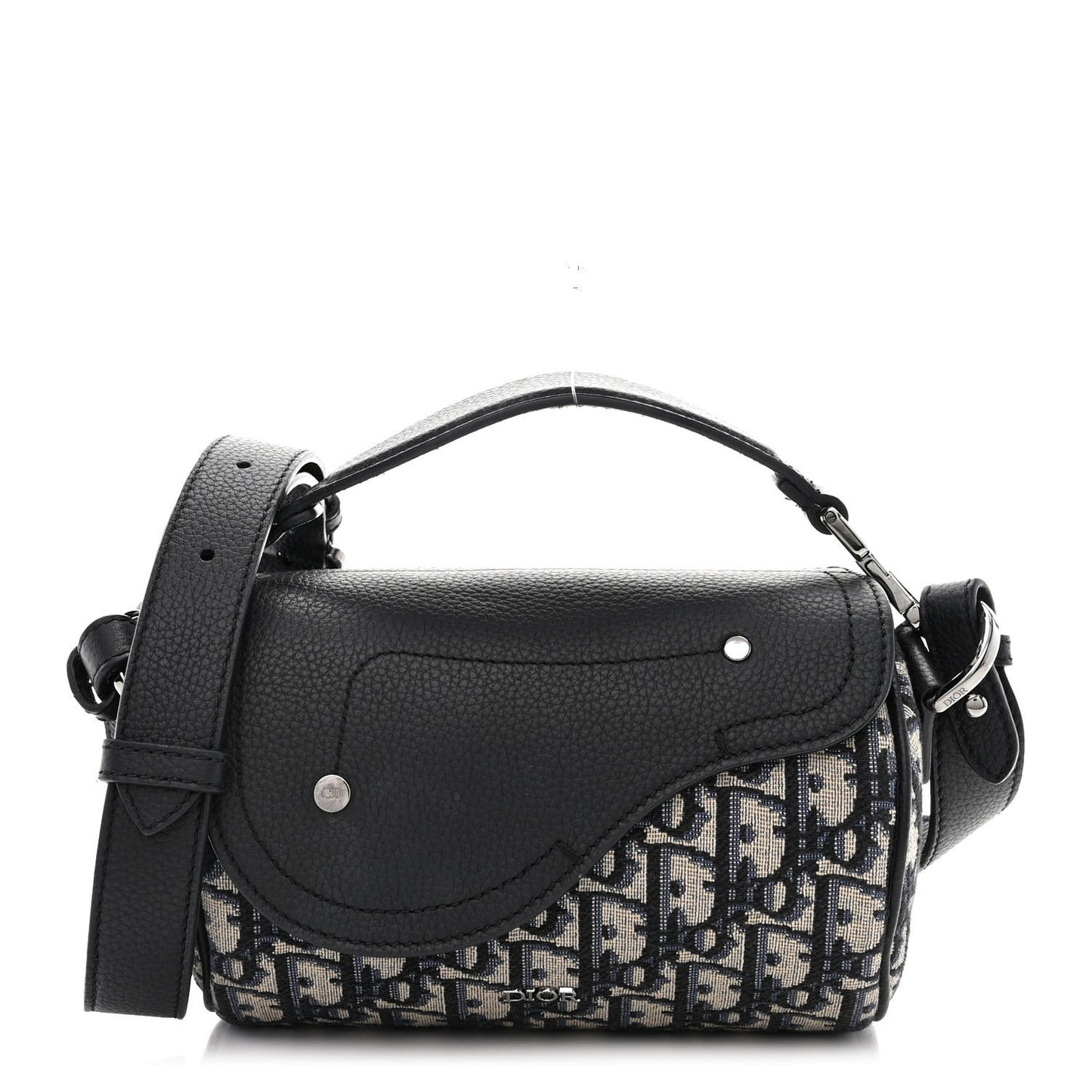 Oblique Mini Roller Saddle Bag With Strap Beige Black