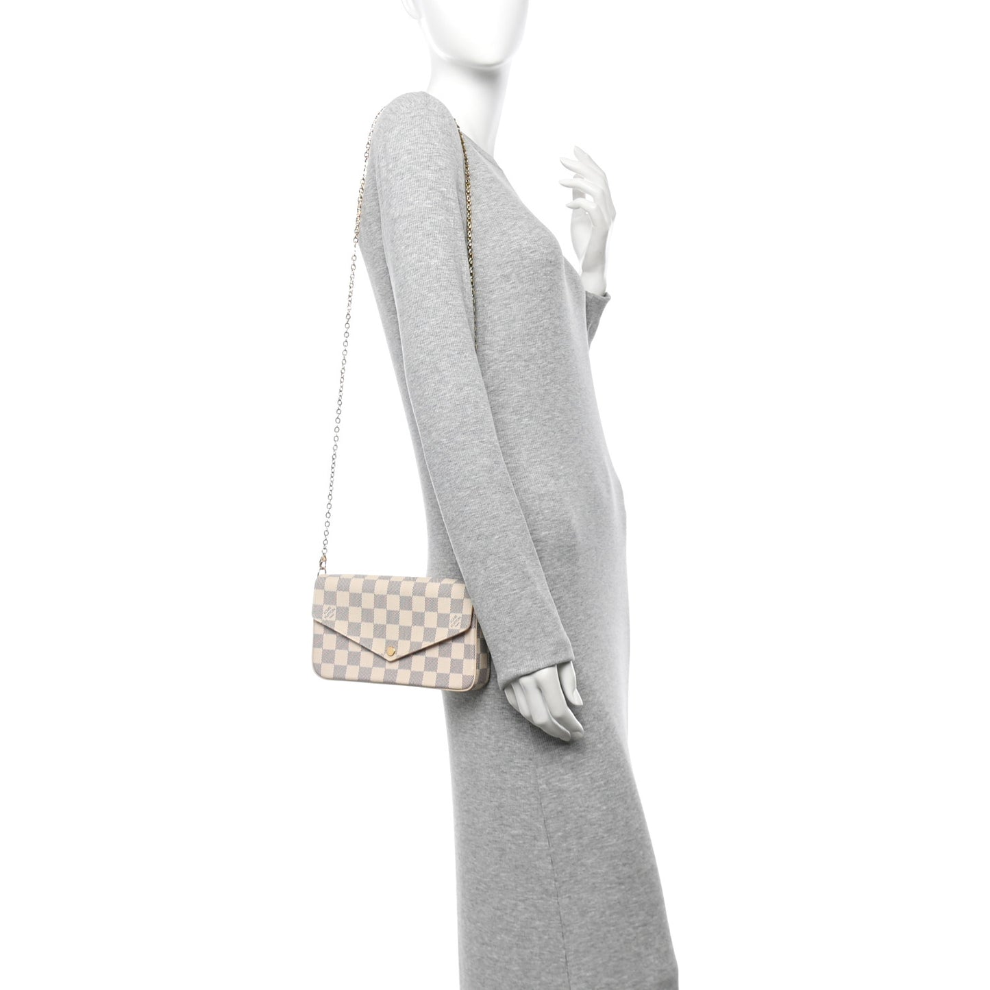 Damier Azur Pochette Felicie Chain Wallet Rose Ballerine