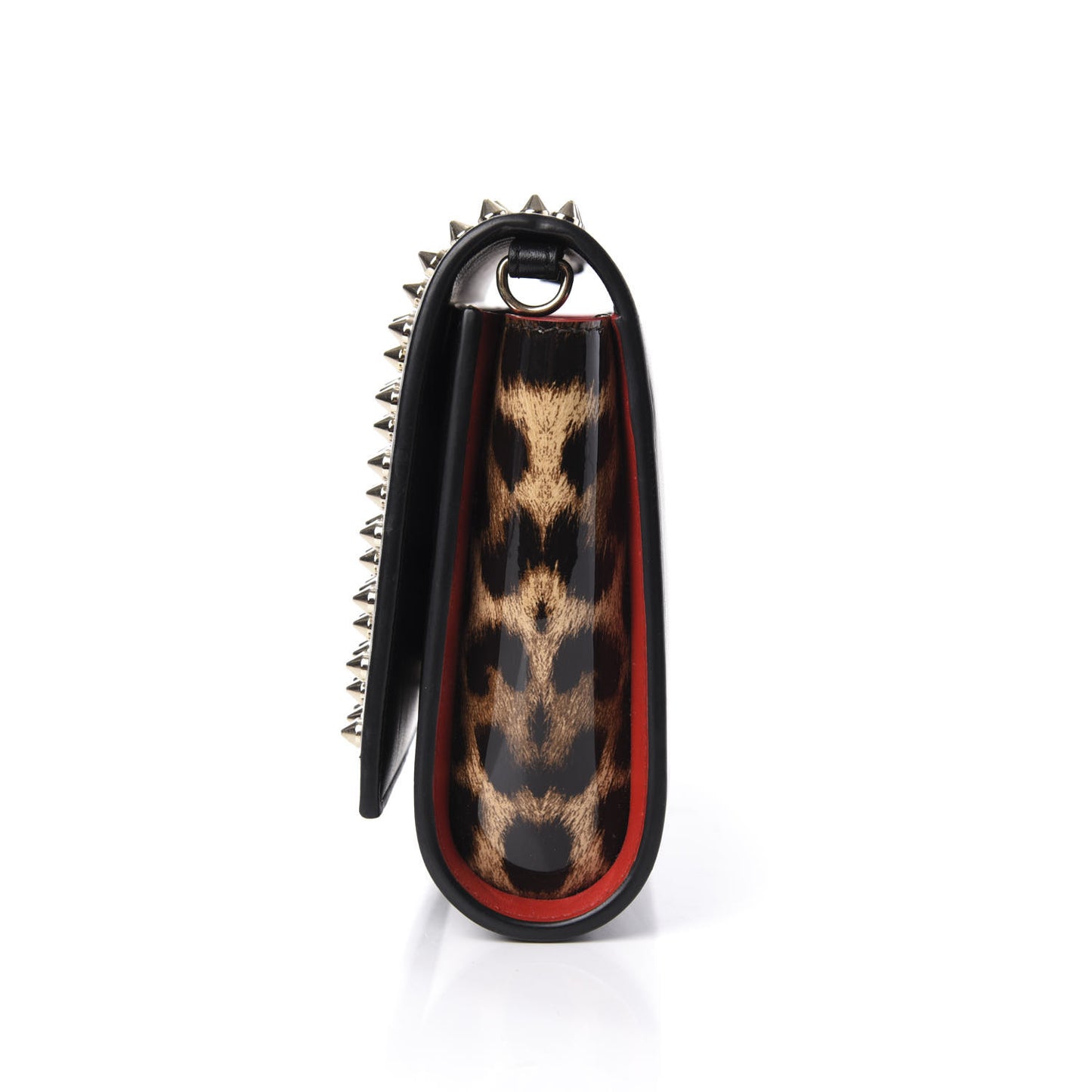 Calfskin Patent Leopard Spikes Paloma Clutch Black