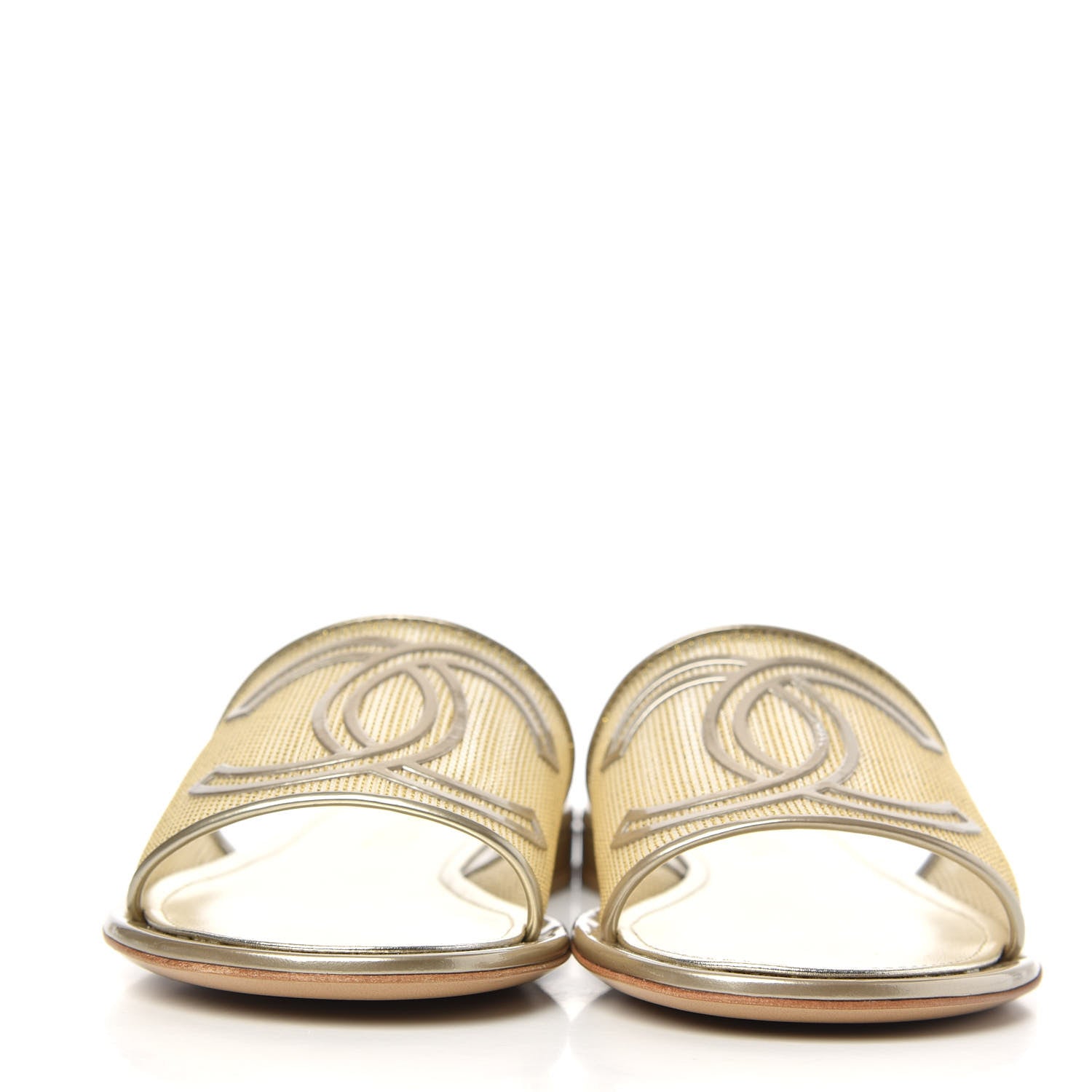 Chanel Glitter Mesh Patent Calfskin CC Mules 38 Gold 2 of 8