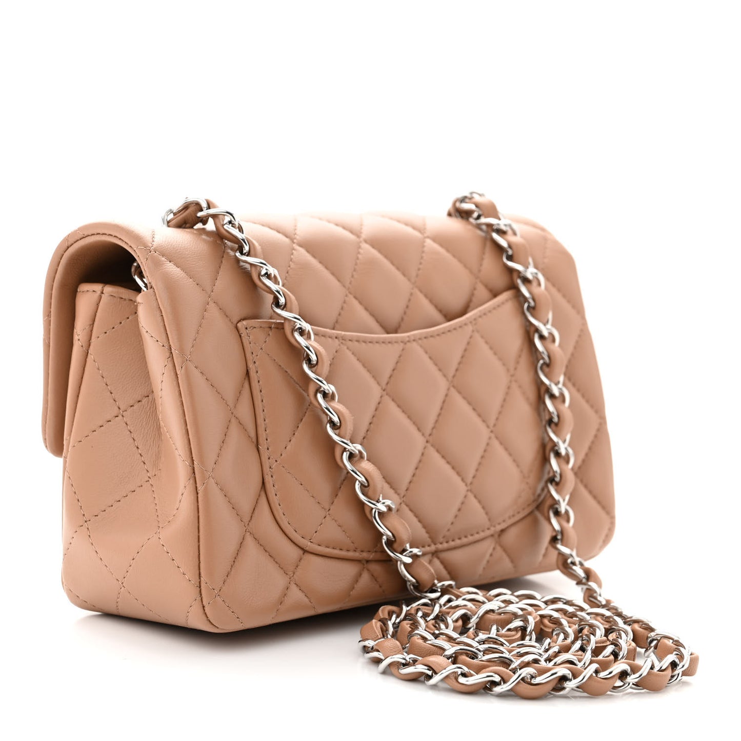 Lambskin Quilted Mini Rectangular Flap Dark Beige
