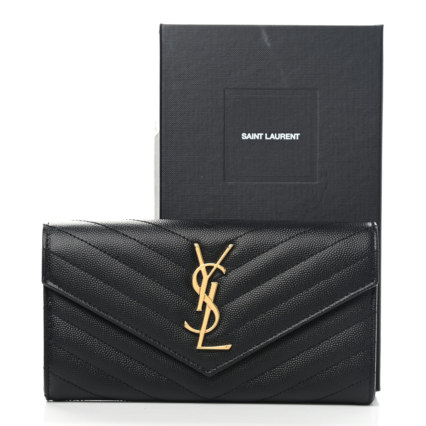 Grain De Poudre Matelasse Chevron Monogram Flap Wallet Black