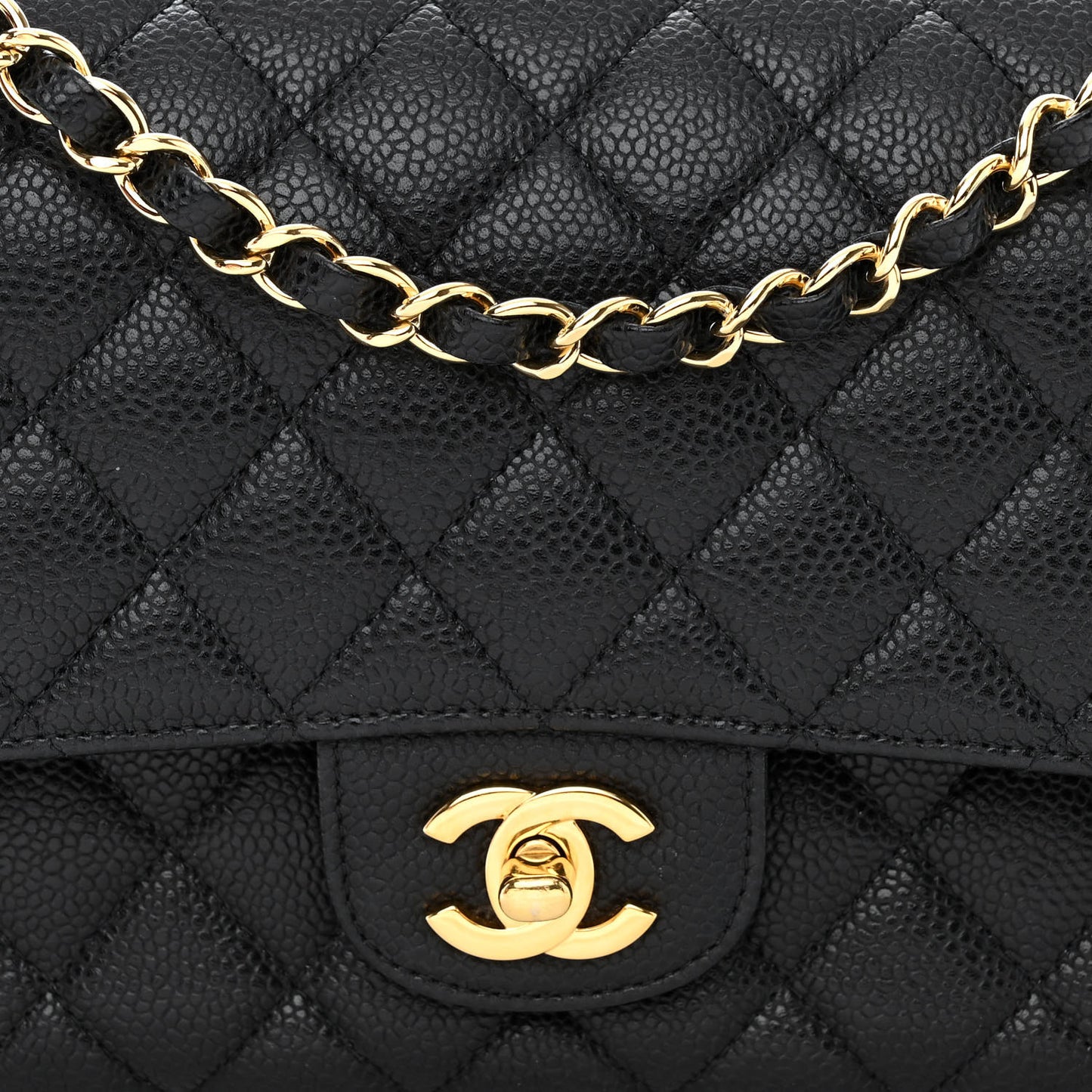 Caviar Quilted Medium Double Flap Black