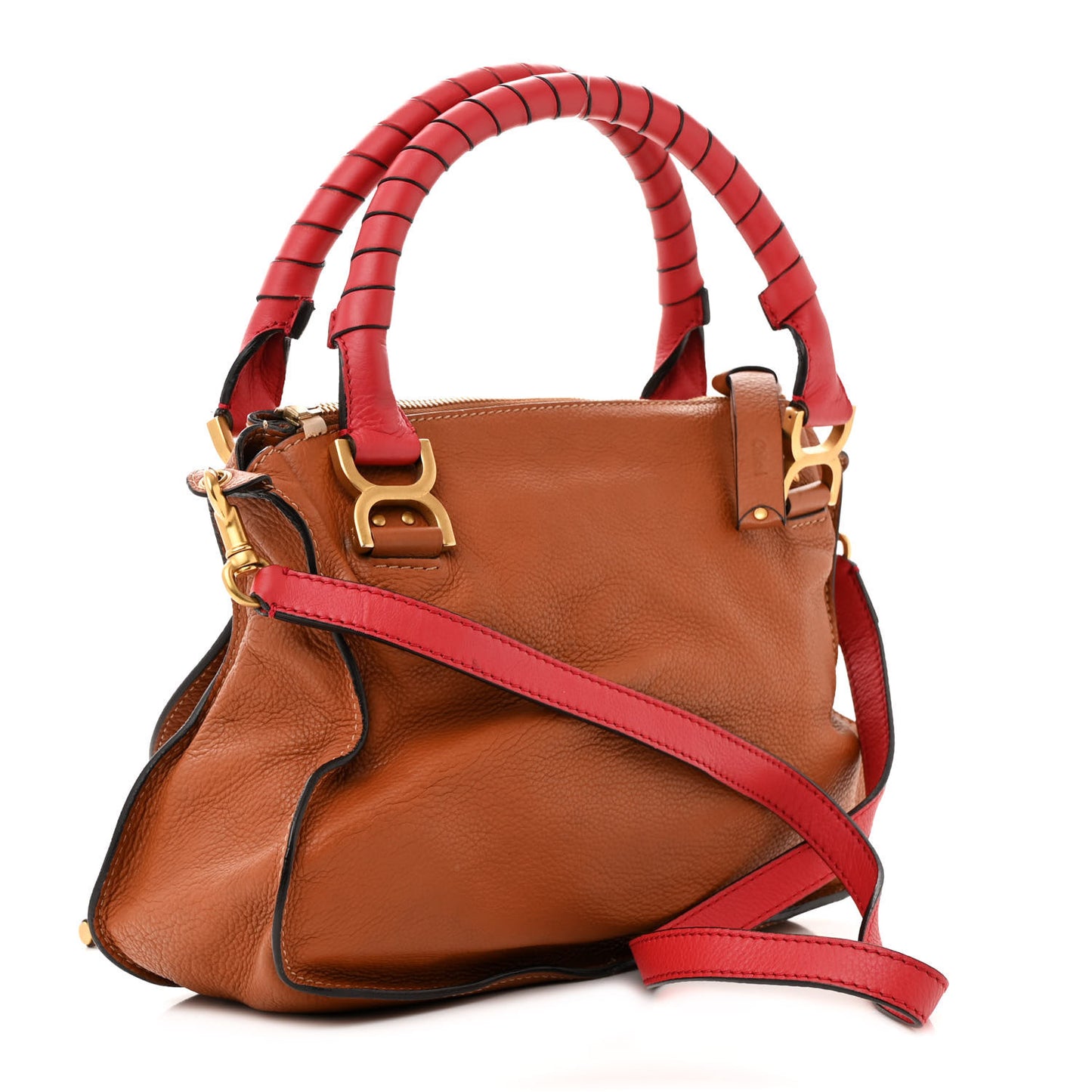 Calfskin Medium Marcie Satchel Tan Plaid Red