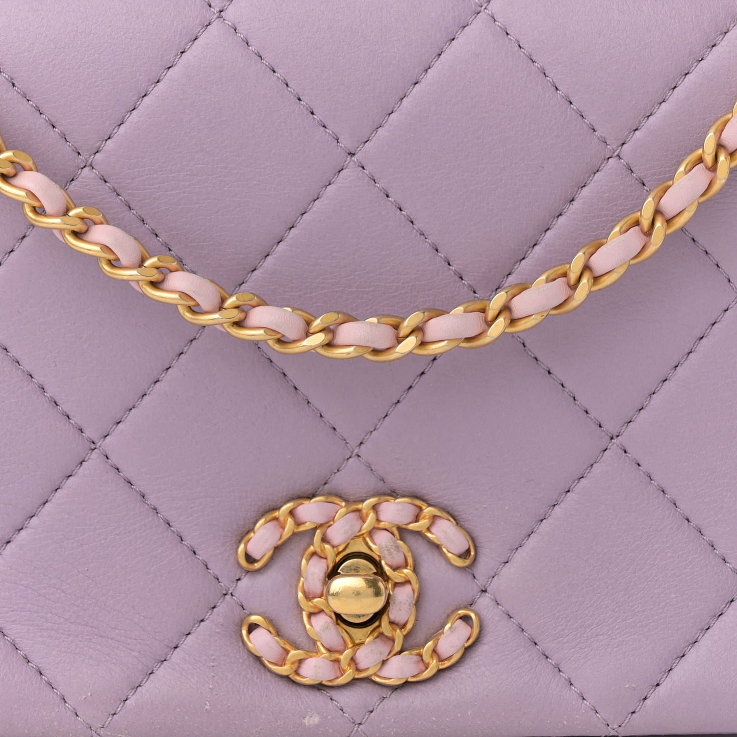 Lambskin Quilted Braided CC Small Flap Lilac