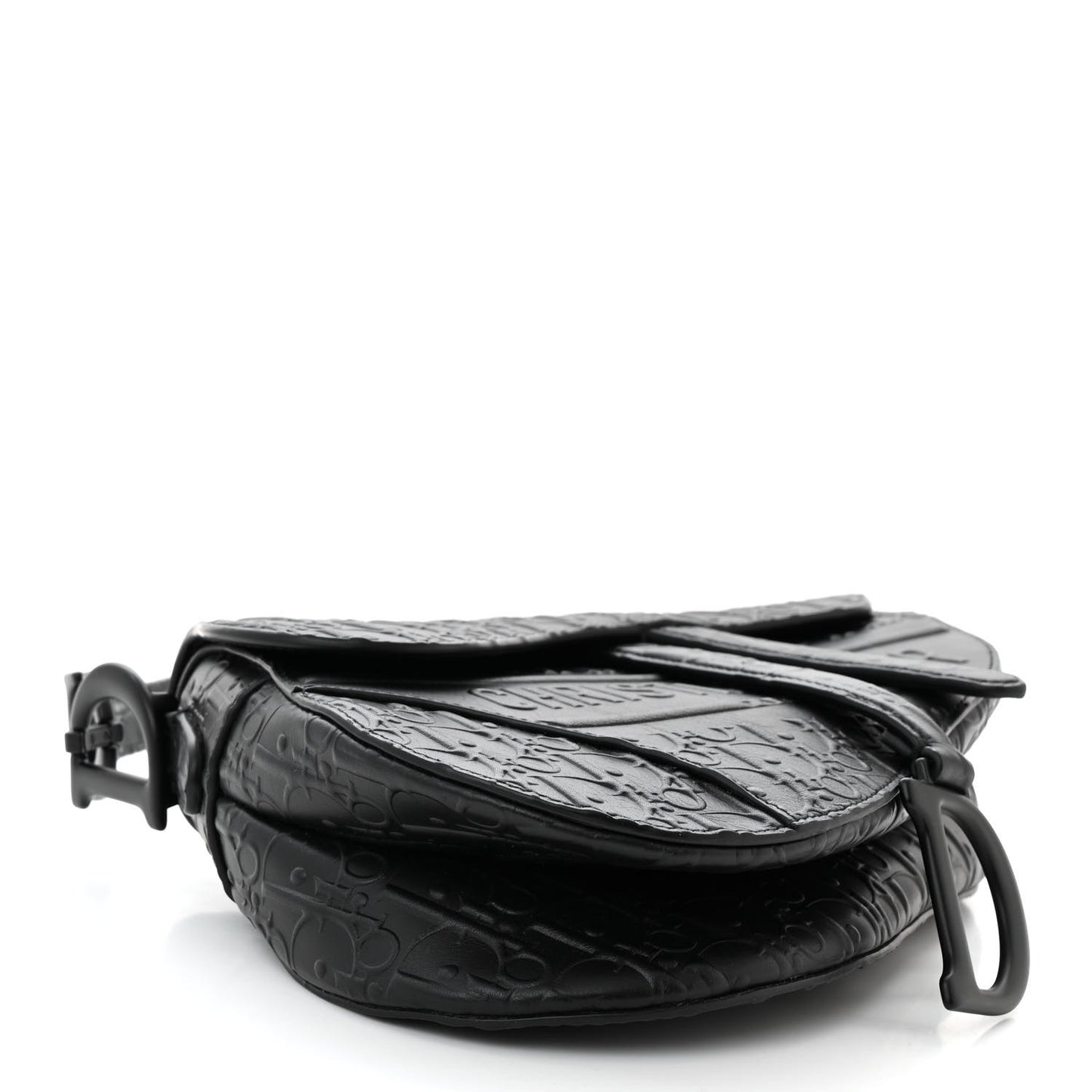 Calfskin Embossed Oblique Saddle Bag Black