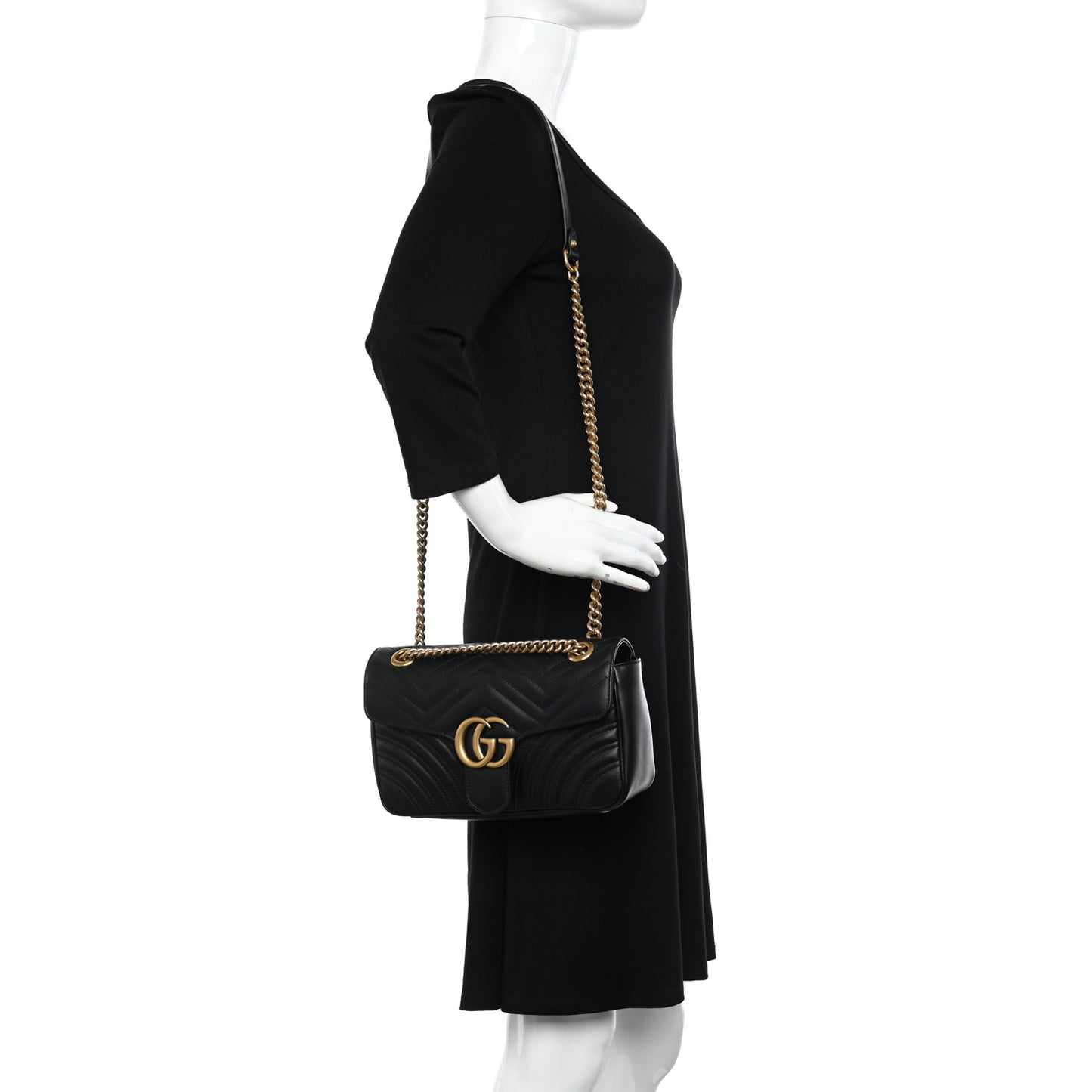 Calfskin Matelasse Small GG Marmont Shoulder Bag Black