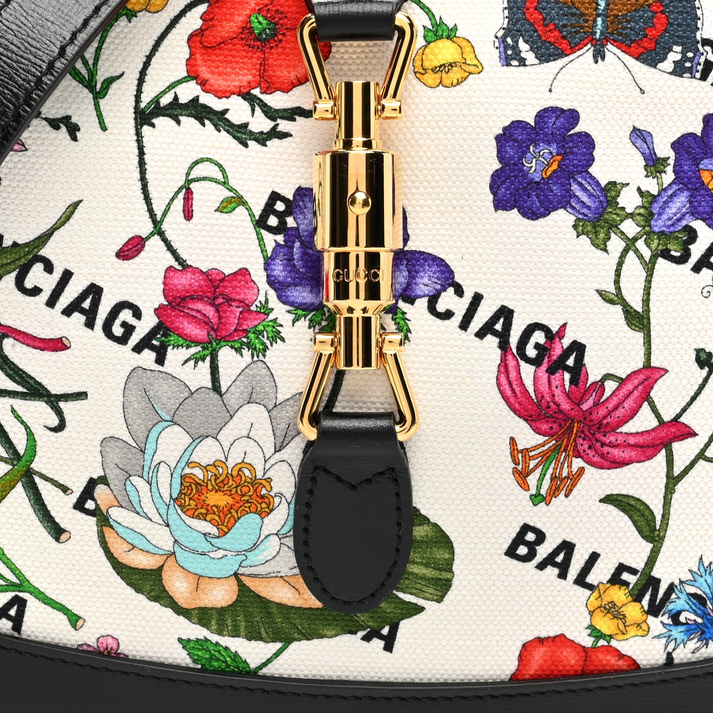 X BALENCIAGA Canvas Boarded Pluton Calfskin Flora Logo Print Small Jackie 1961 Hobo White Multicolor Black