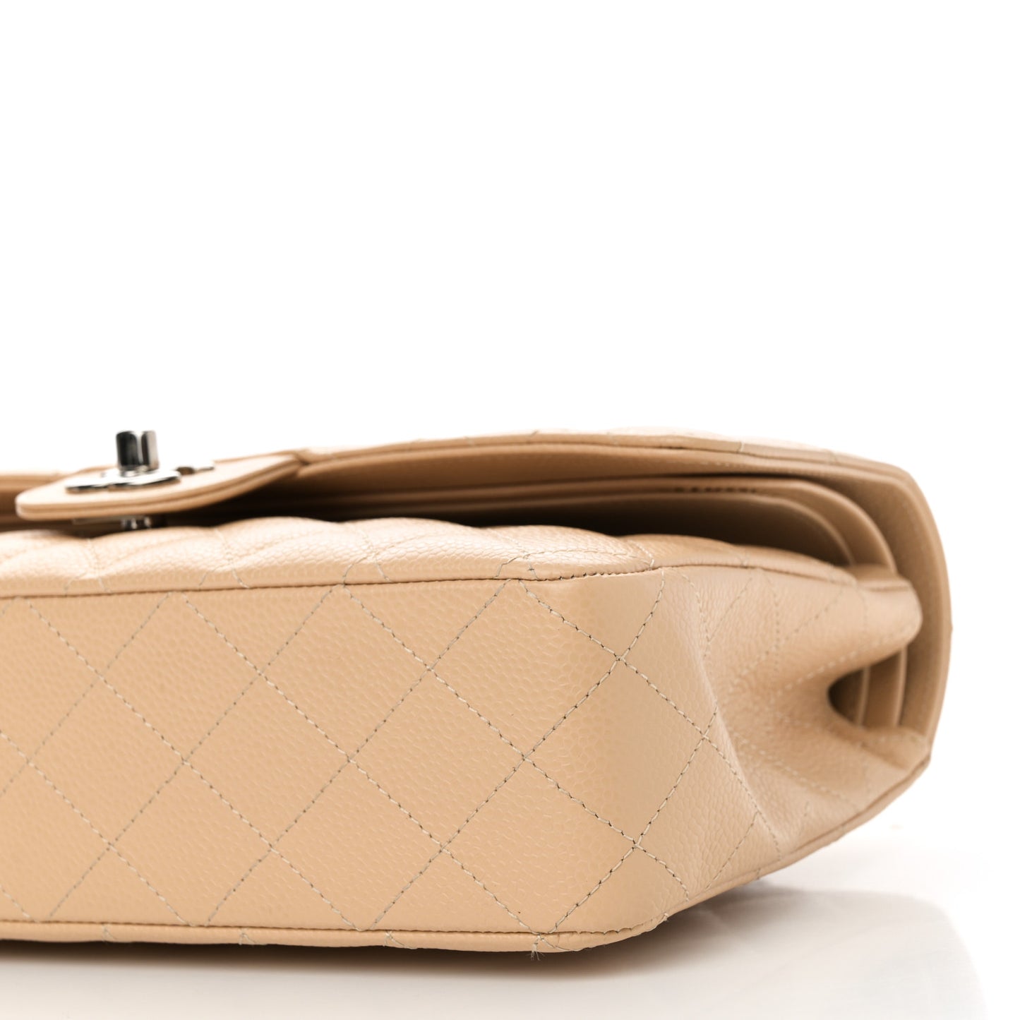 Caviar Quilted Medium Double Flap Beige