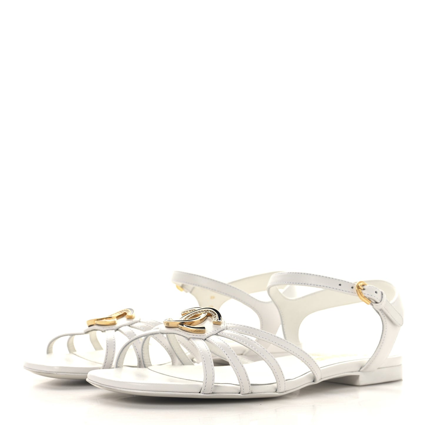 Lambskin Crystal CC Sandals 37 White