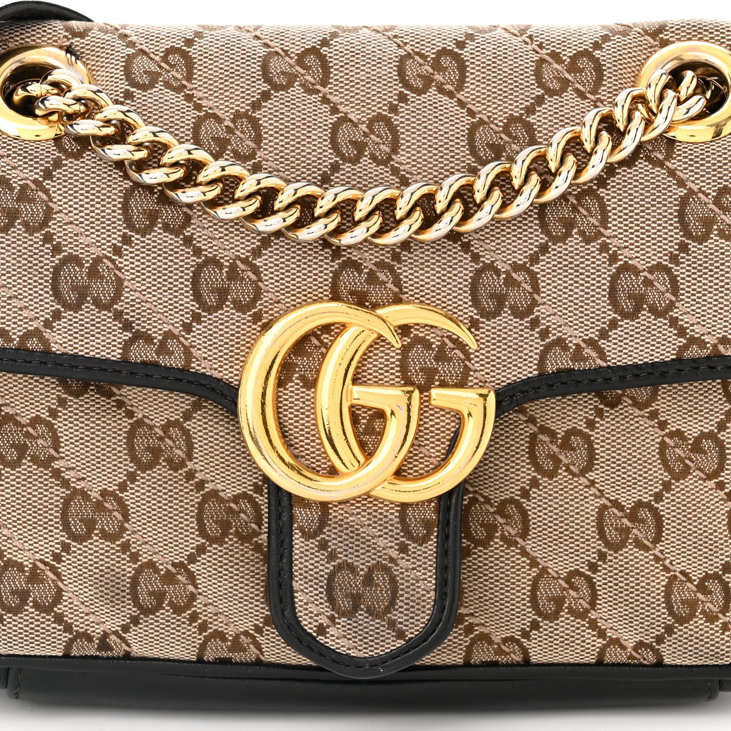 Monogram Matelasse Diagonal Mini GG Marmont Shoulder Bag Beige Black