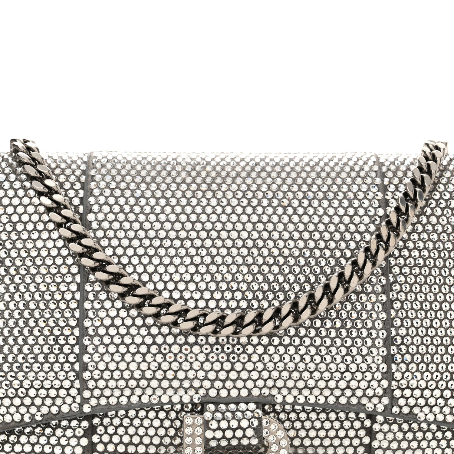 Balenciaga Strass Suede Hourglass Chain Bag Smoke Grey Crystal 7 of 11