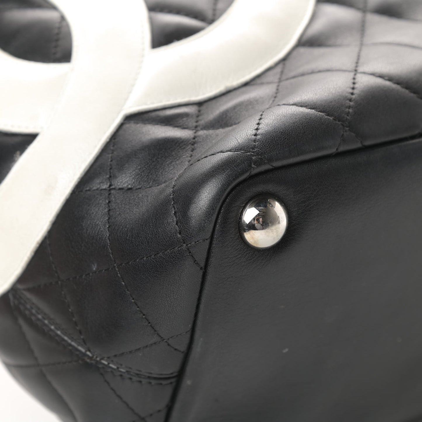 Calfskin Quilted Large Cambon Tote Black White