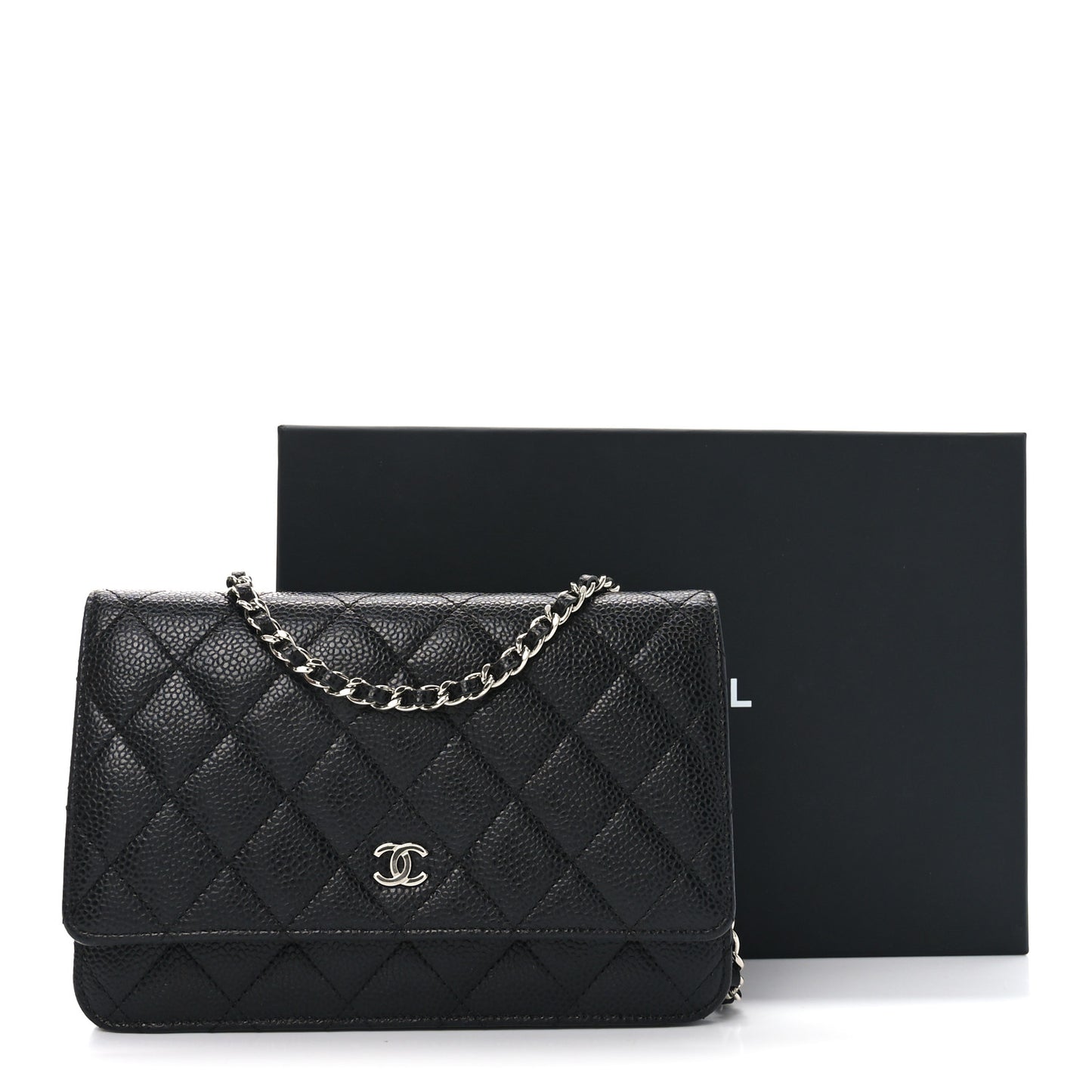 Caviar Quilted Wallet on Chain WOC Black