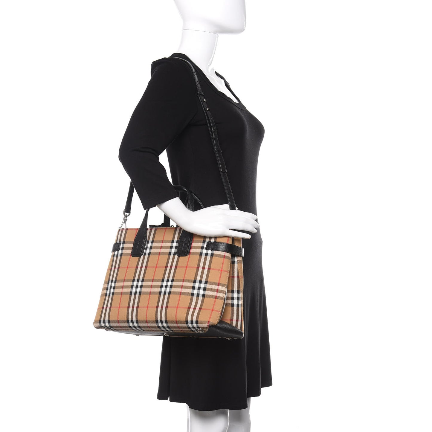 Goatskin Vintage Check Medium Banner Tote Black