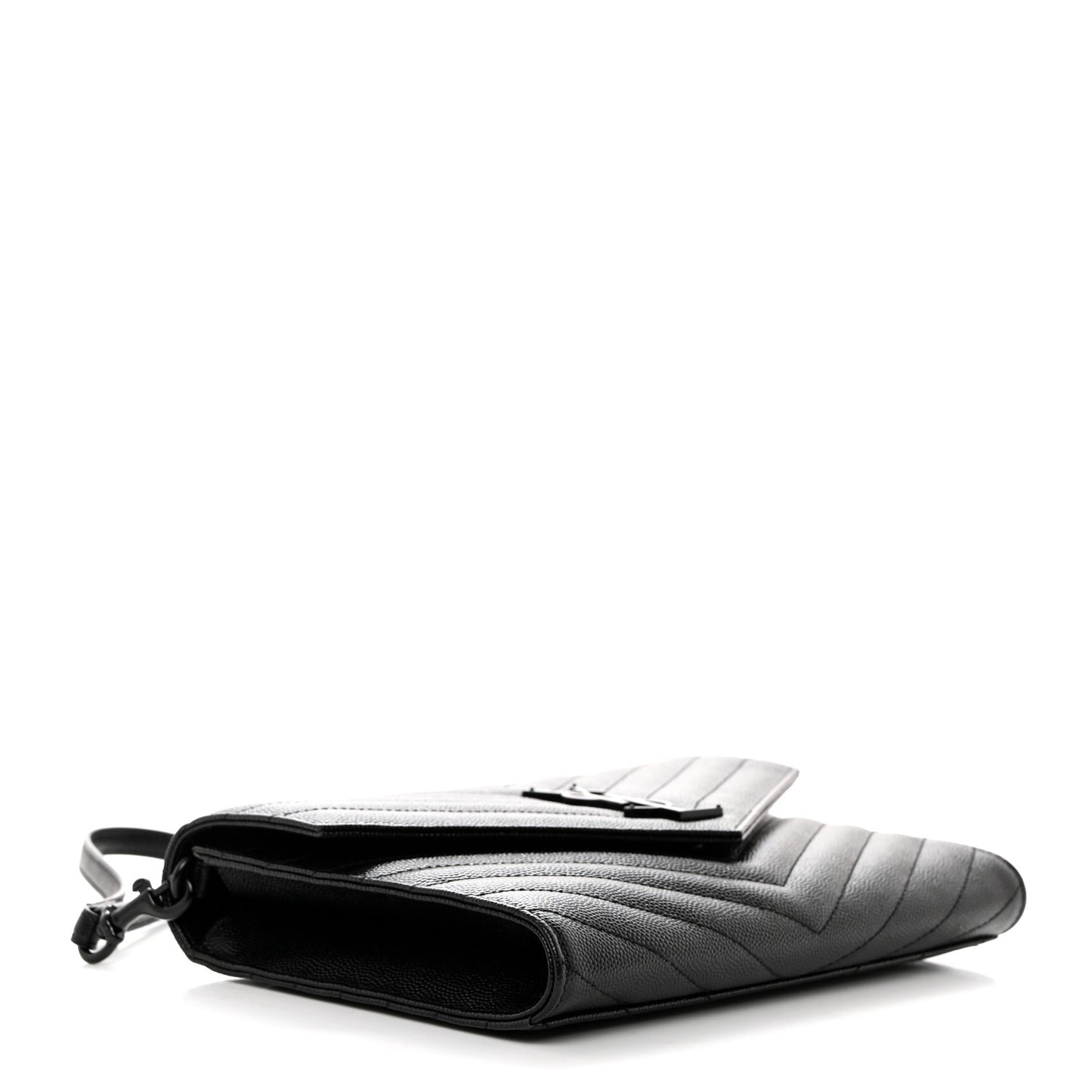 Grain De Poudre Matelasse Chevron Monogram Monochrome Envelope Clutch Black